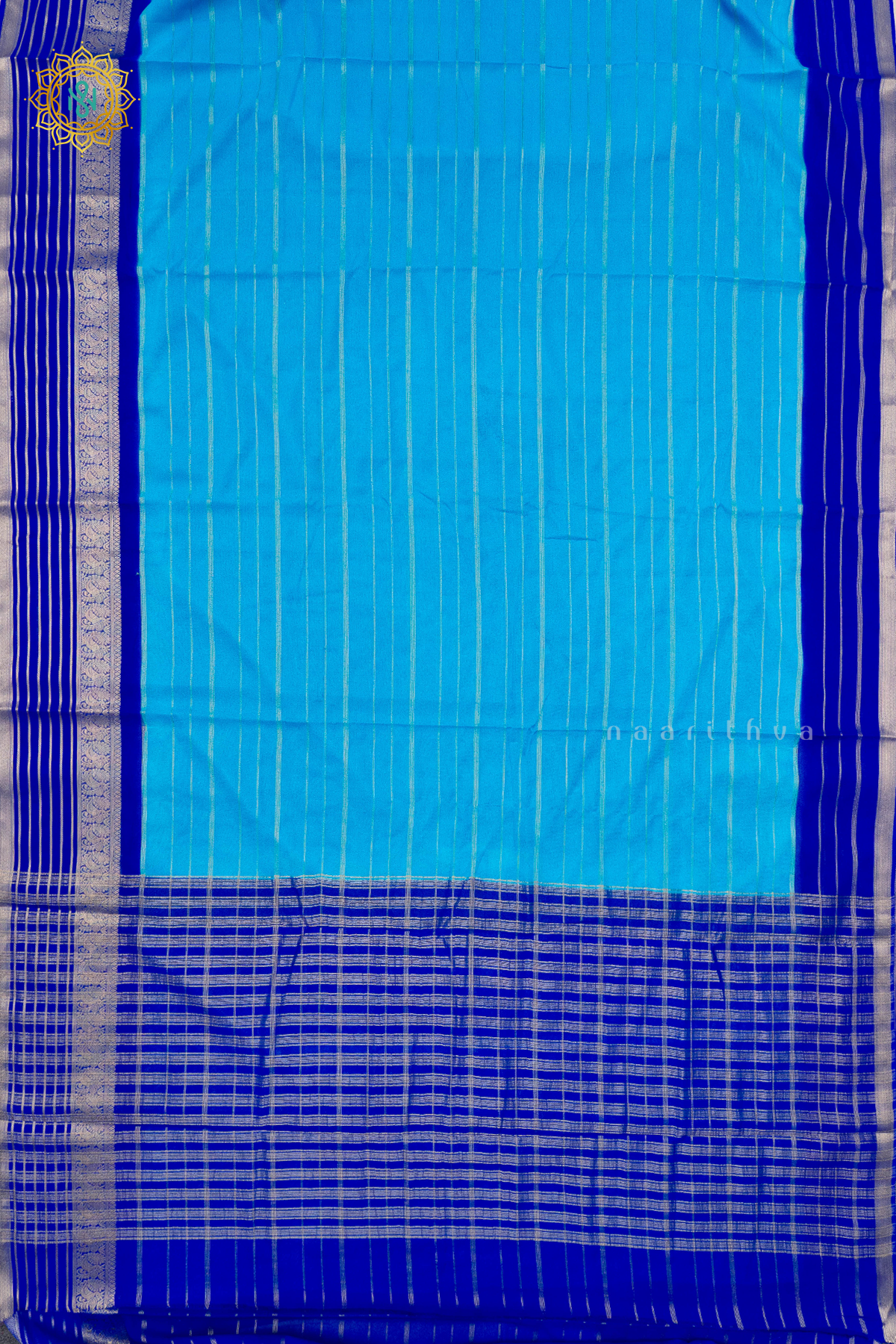 SKY BLUE WITH ROYAL BLUE - SEMI GEORGETTE
