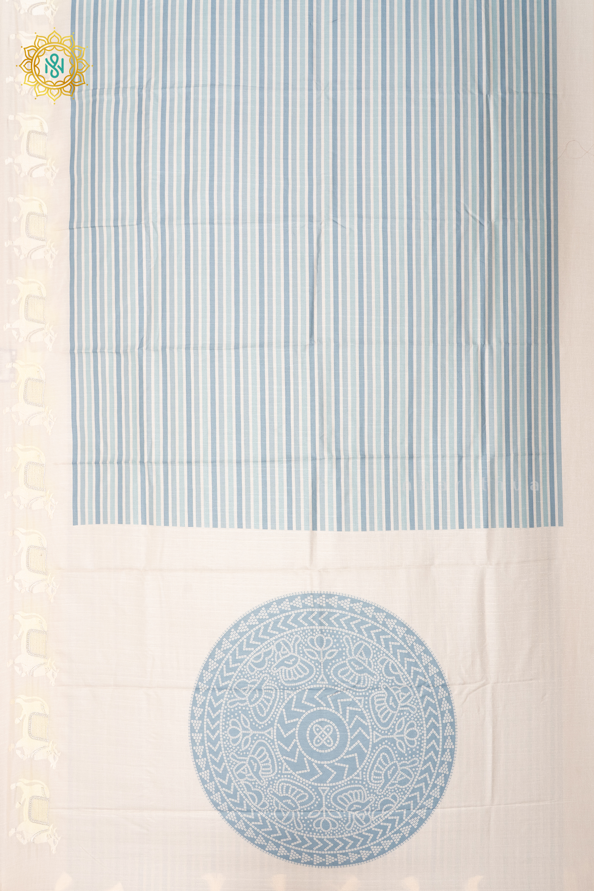 AQUA BLUE WITH WHITE - MOONGA TUSSAR