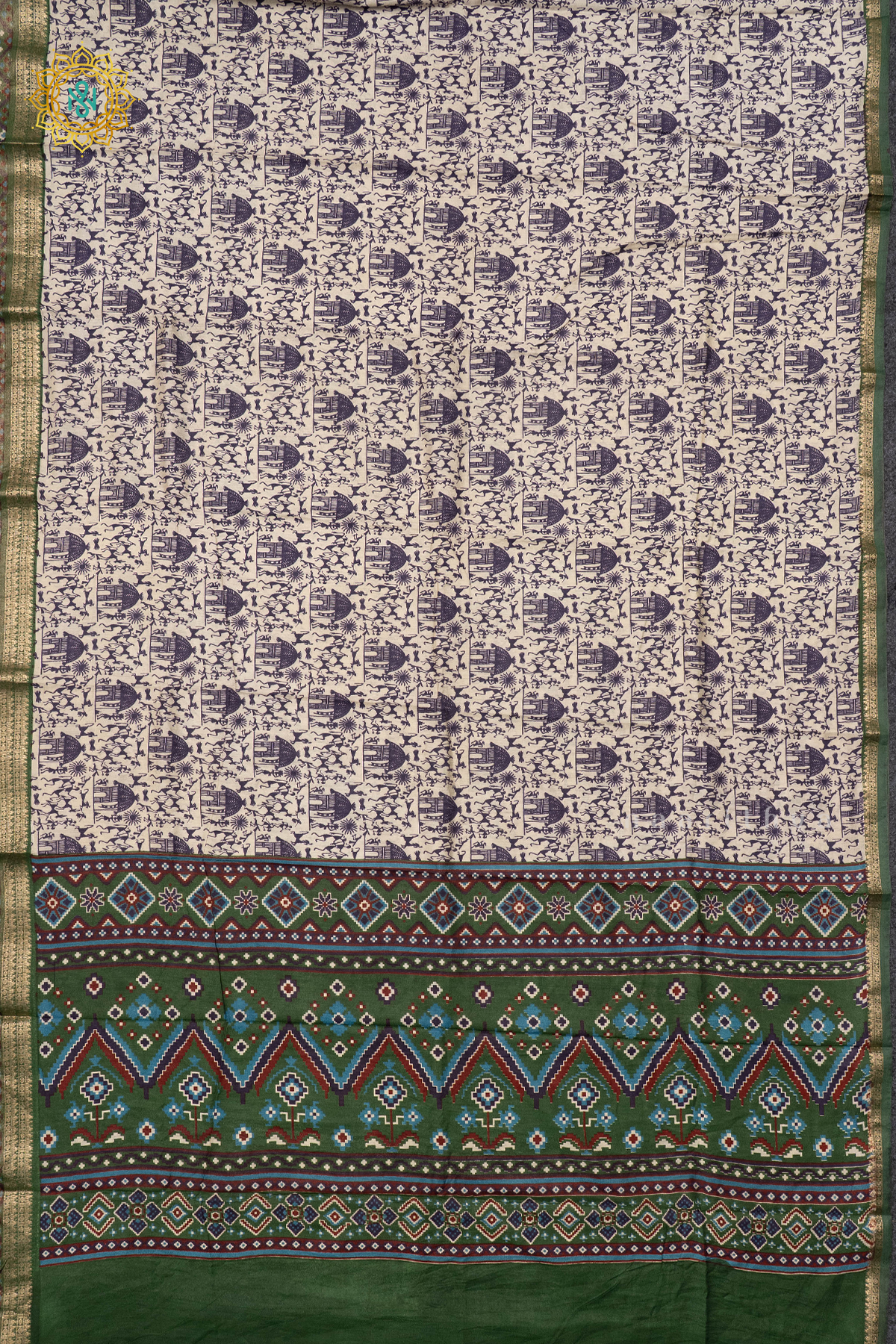 WHITE WITH GREEN - VISCOSE COTTON