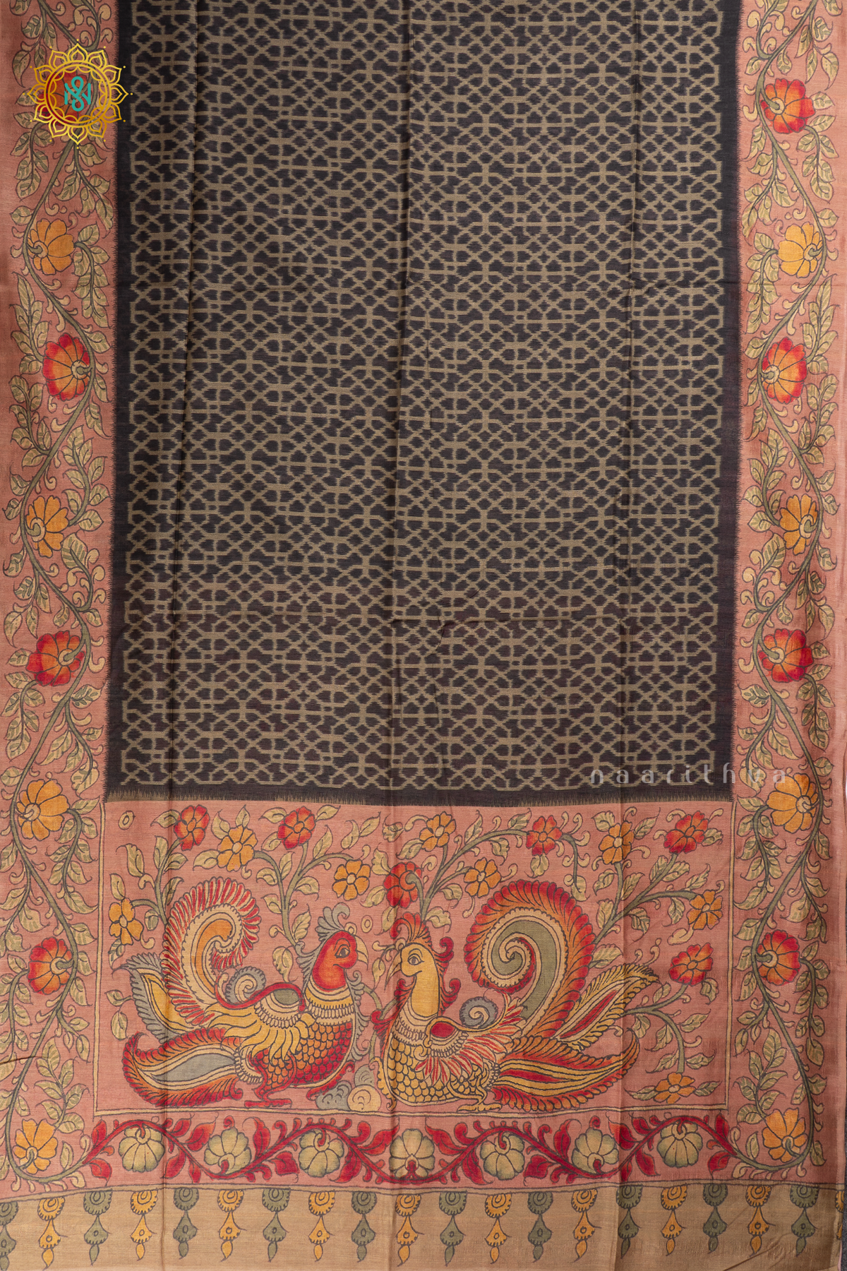 NAVY BLUE WITH PEACHISH PINK - SEMI GITCHA TUSSAR