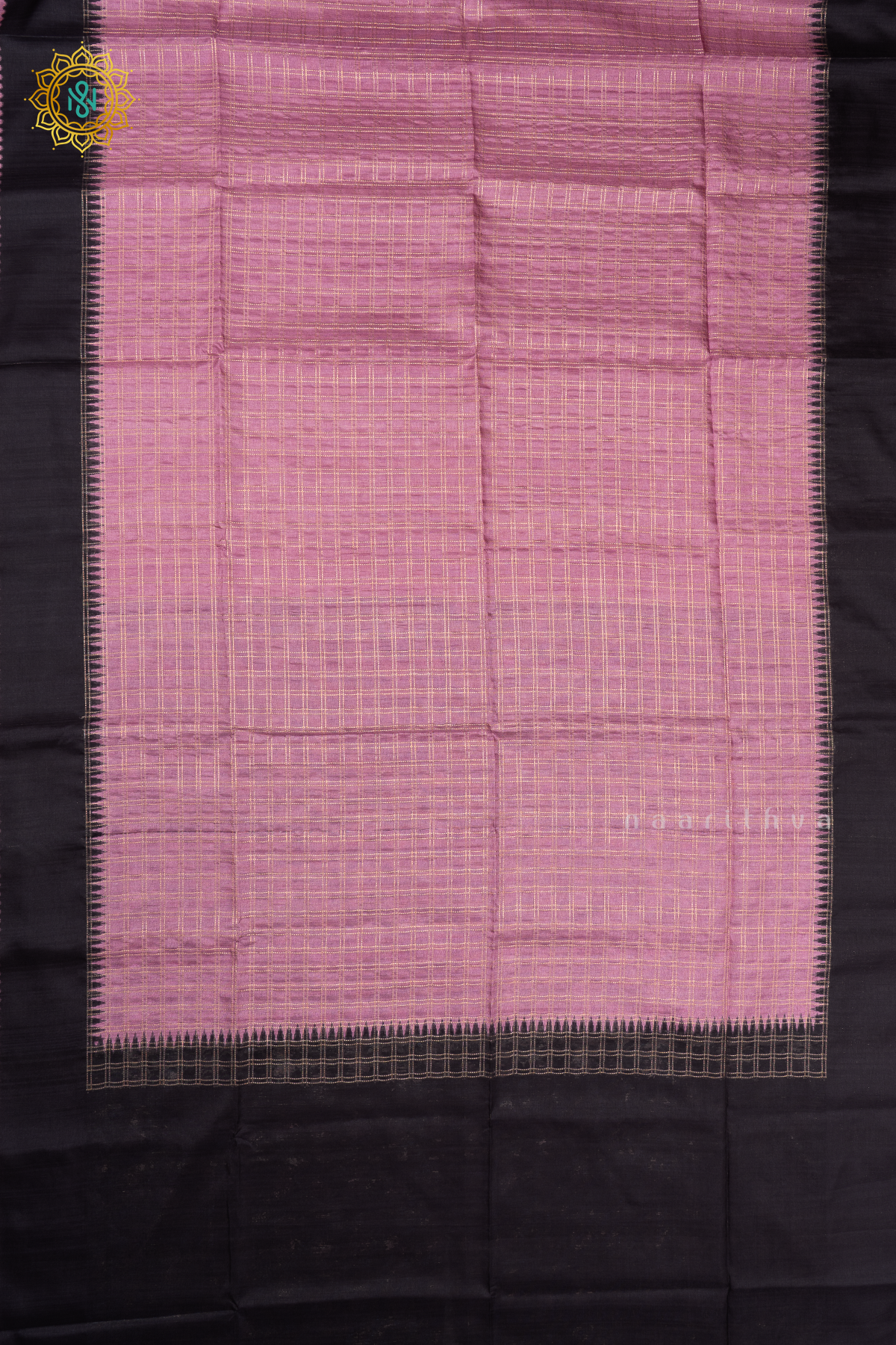 LIGHT PINK WITH BLACK - SEMI TUSSAR SILK