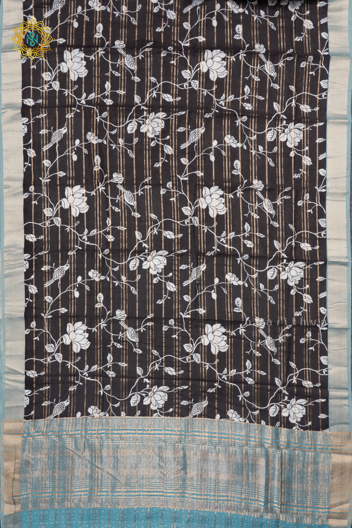 BLACK WITH AQUA BLUE - BUTTER CREPE