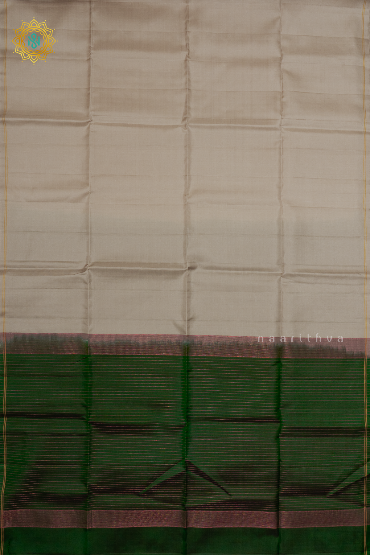 OFF WHITE WITH GREEN - PURE KANJIAVARAM SOFT SILK