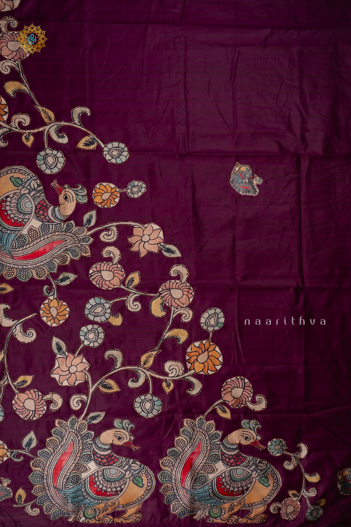 WINE - SEMI TUSSAR WITH APPLIQUE WORK