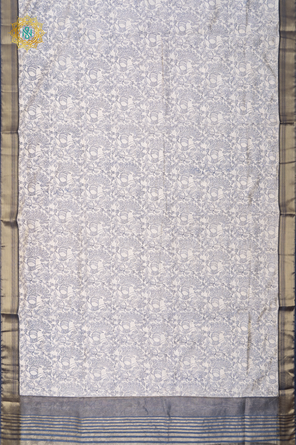 WHITE WITH BLUE - CHANDERI SILK COTTON