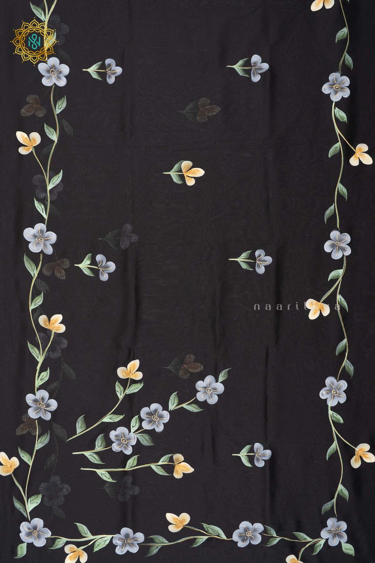 BLACK - ORGANZA HAND PAINTED