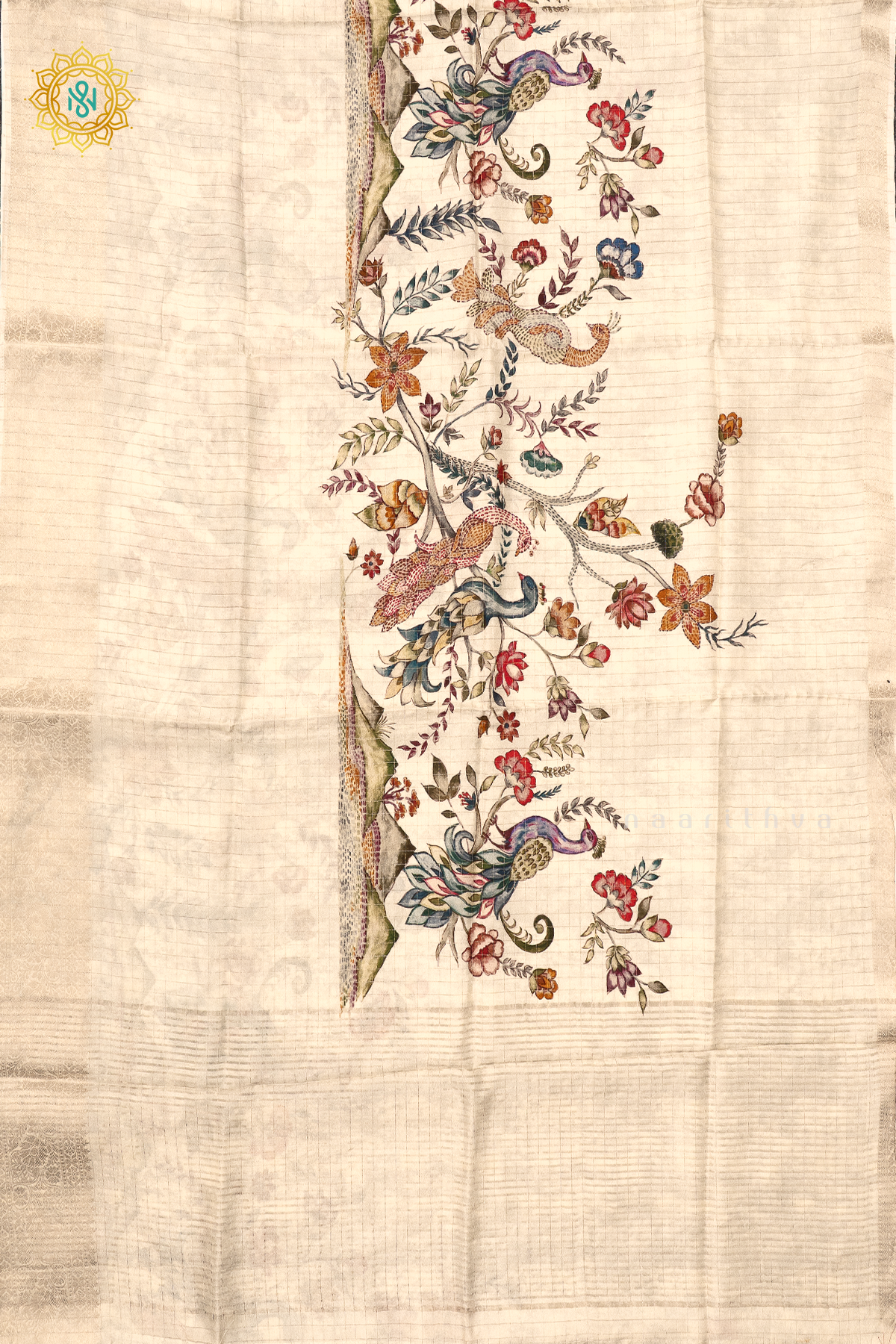 OFF WHITE WITH RED - SEMI CREPE SILK