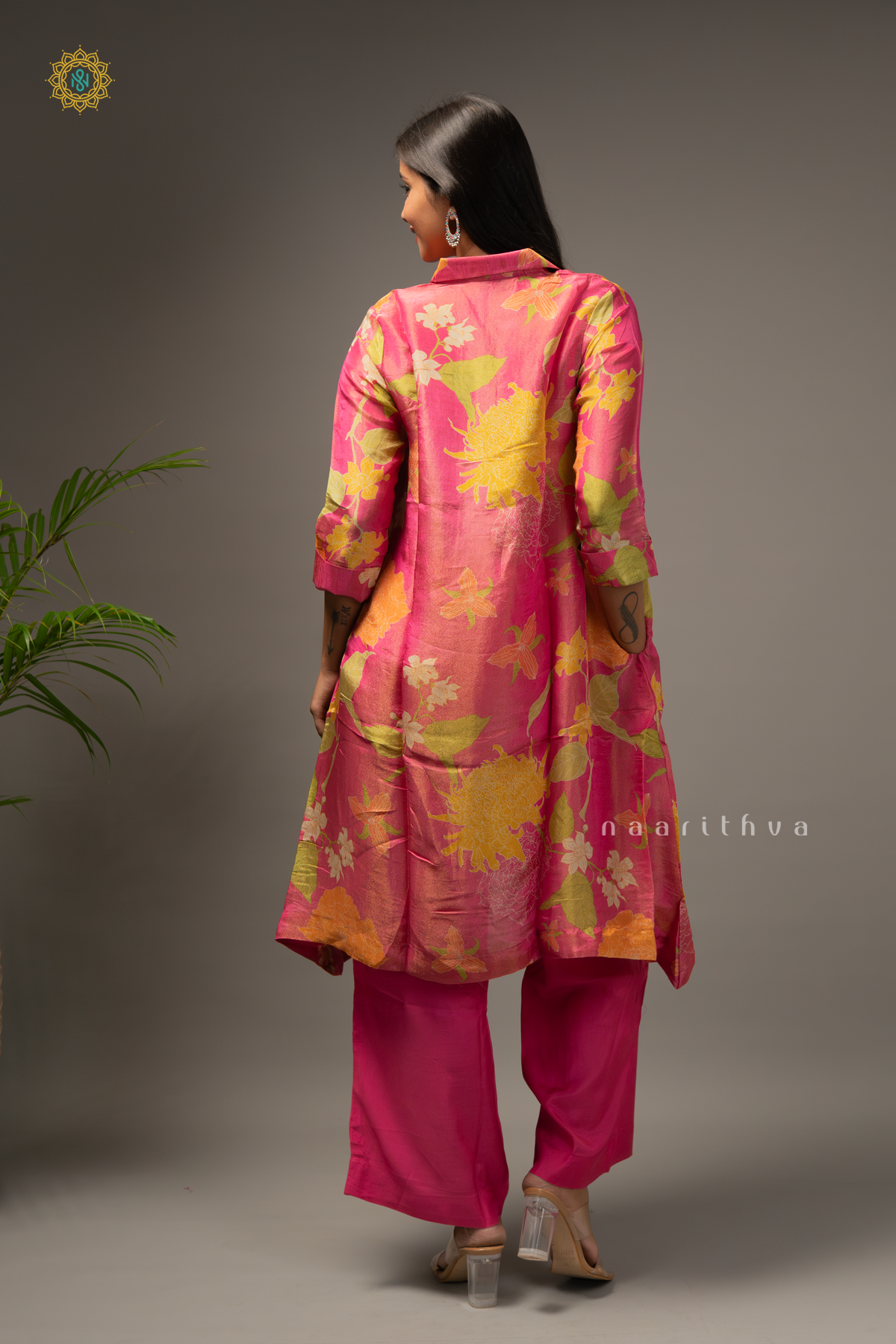 PINK - TISSUE 2PC CO-ORD SET WITH FLORAL PRINTED TOP