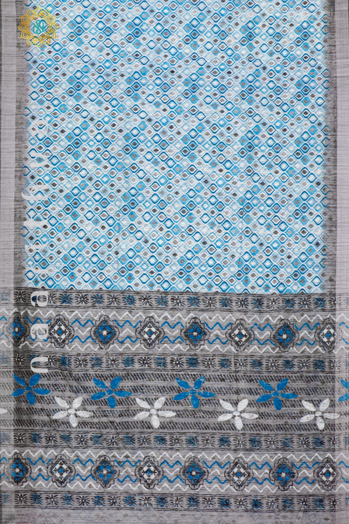 SKY BLUE WITH GREY - JUTE COTTON