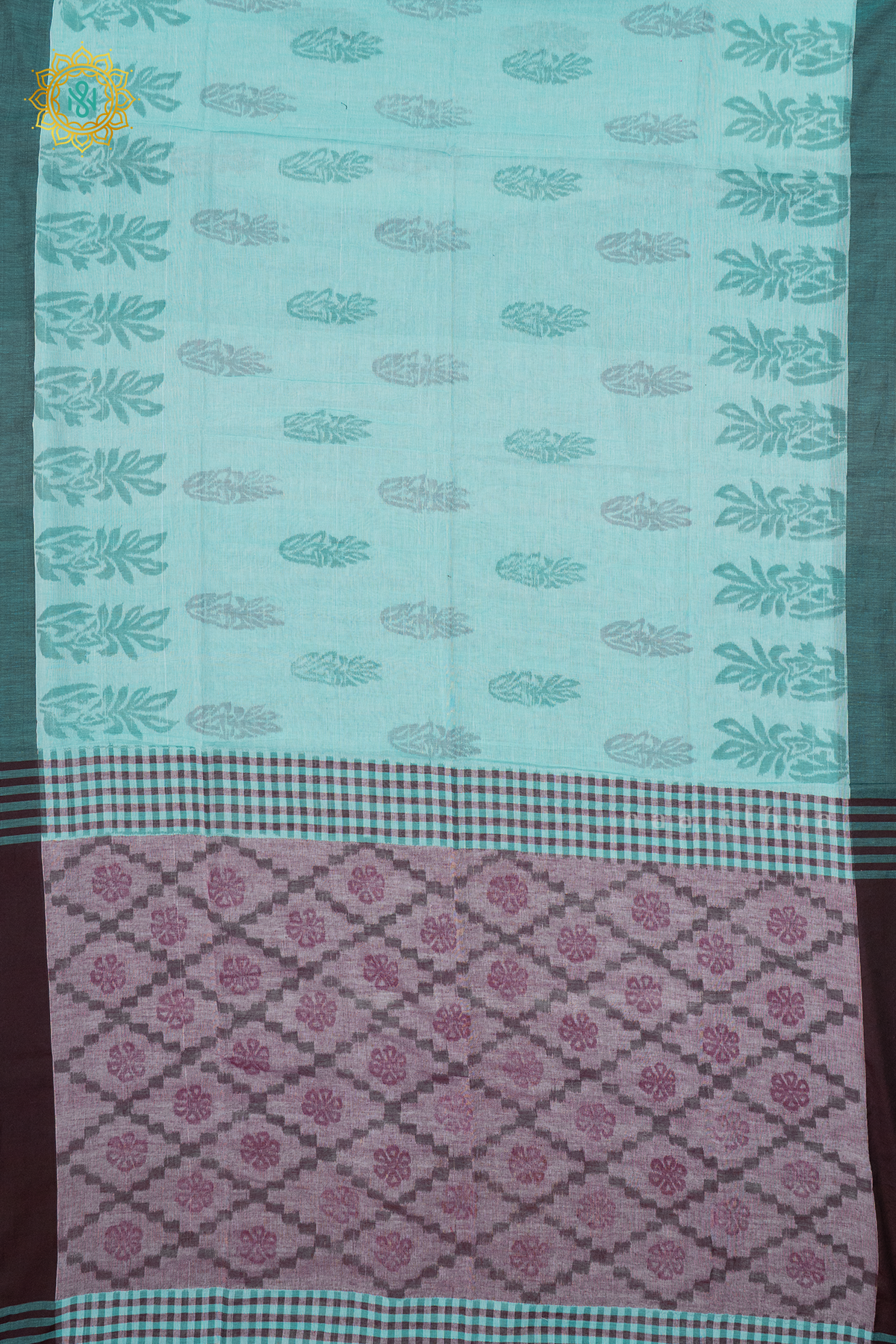 AQUA GREEN WITH GREY - MUL COTTON