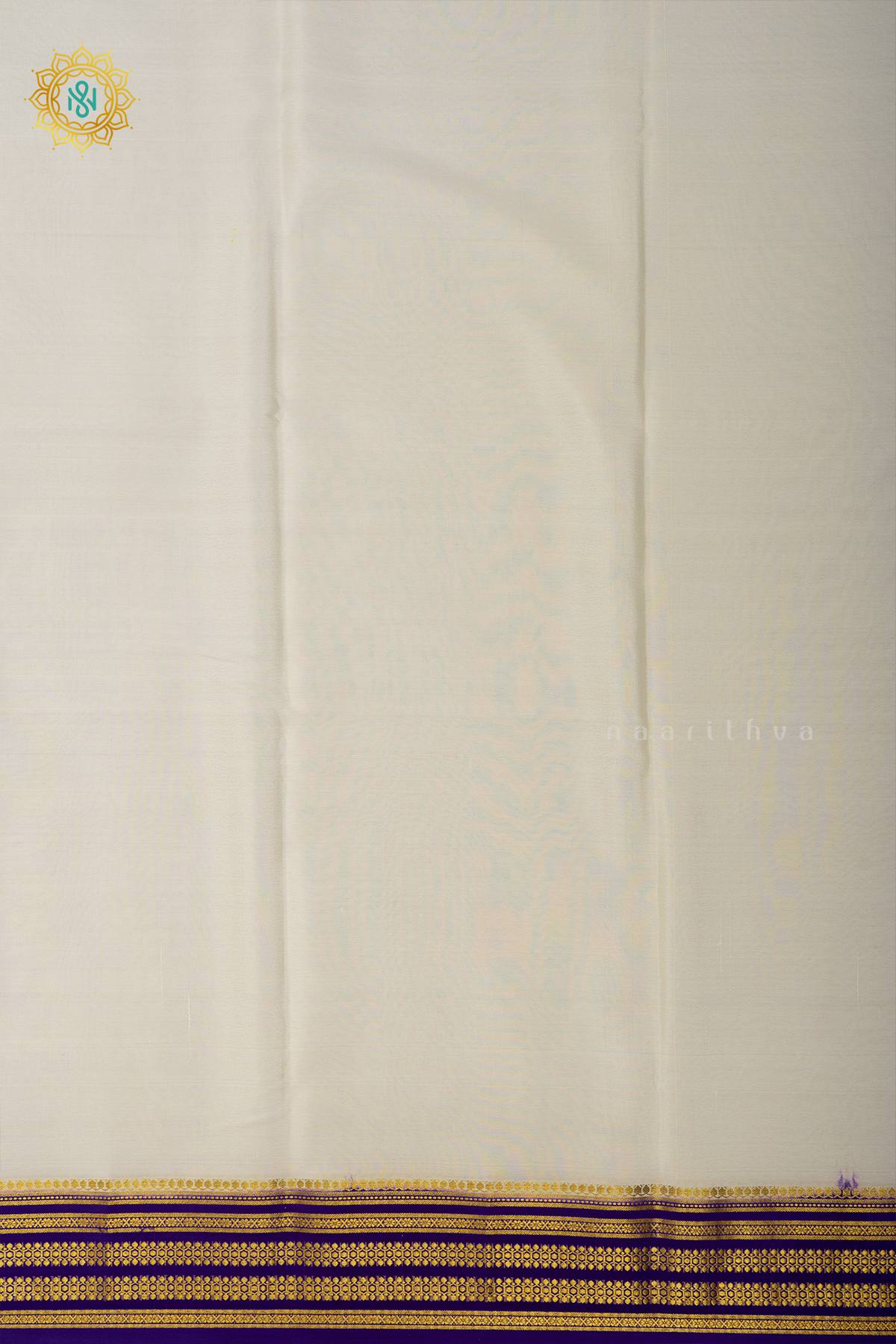 WHITE WITH VIOLET - PURE MYSORE CREPE SILK