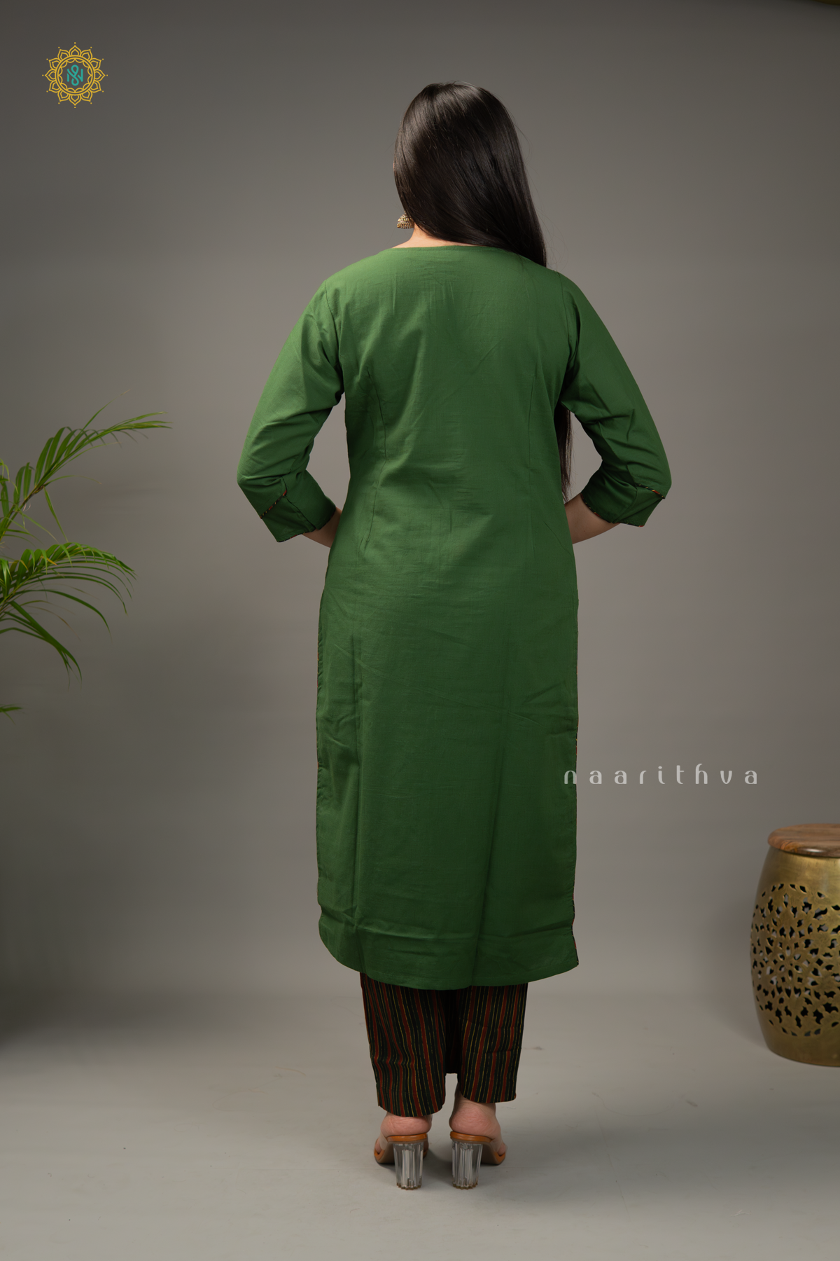 GREEN - COTTON 2PC SALWAR SUIT WITH TOP & PRINTED BOTTOM