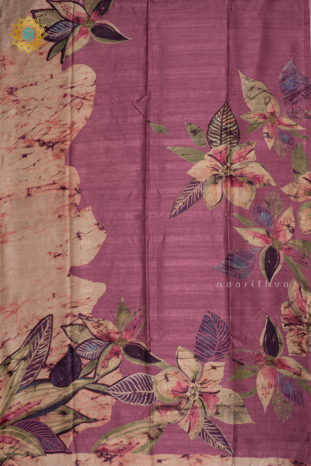 Pinkish Lavender - Semi Gicha Tussar Silk Saree with Allover Printed Body, Pallu and Blouse