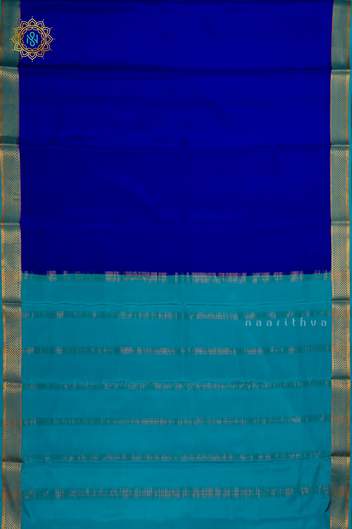 ROYAL BLUE WITH SKY BLUE - PURE MYSORE CREPE SILK SAREE