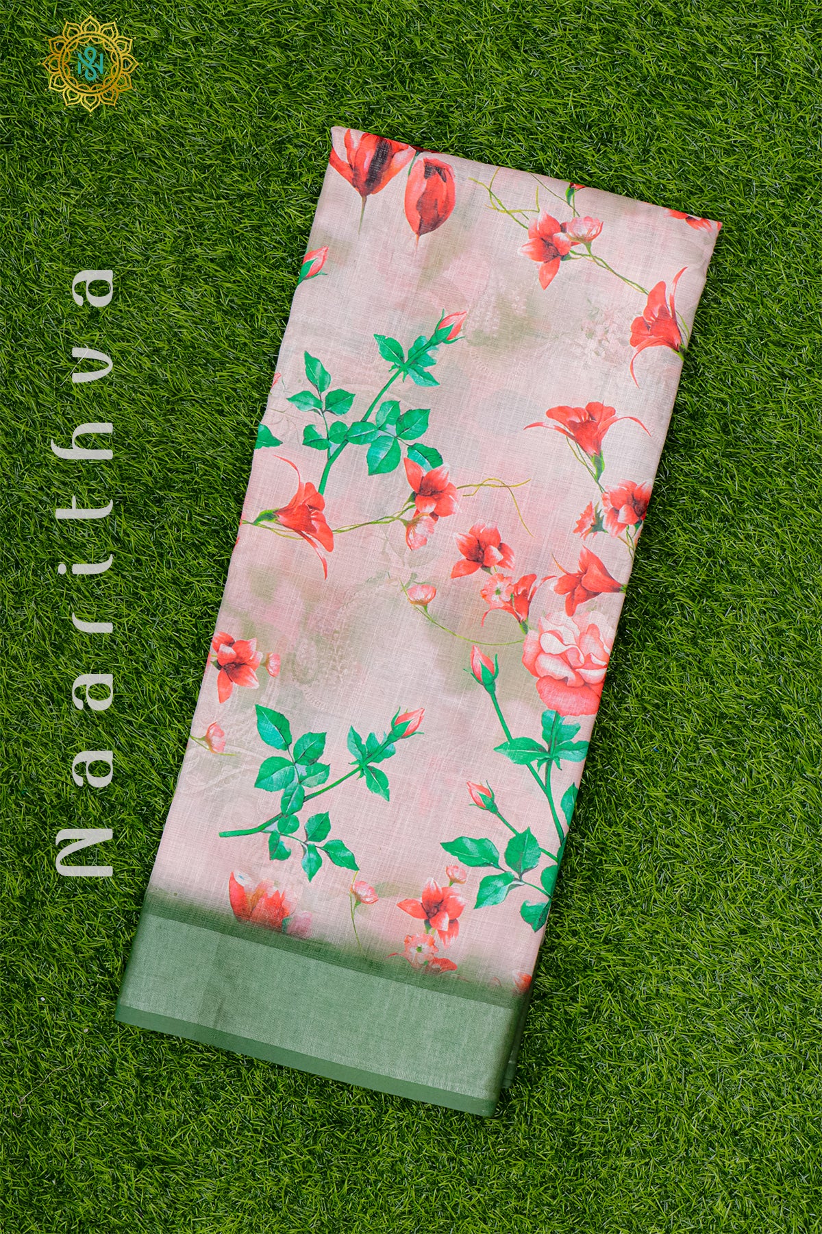 LIGHT PINK WITH GREEN - LINEN BY COTTON
