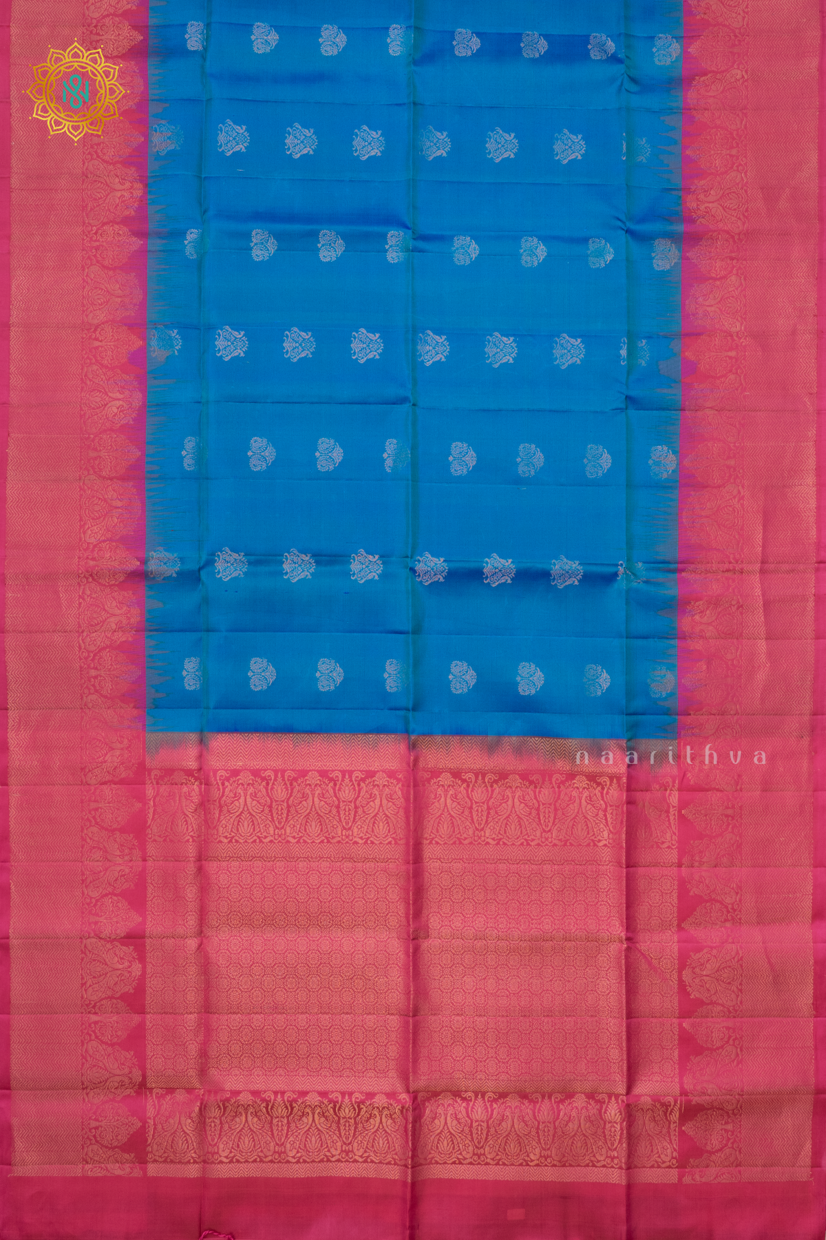 PEACOCK BLUE WITH PINK - PURE KANJIVARAM SOFT SILK