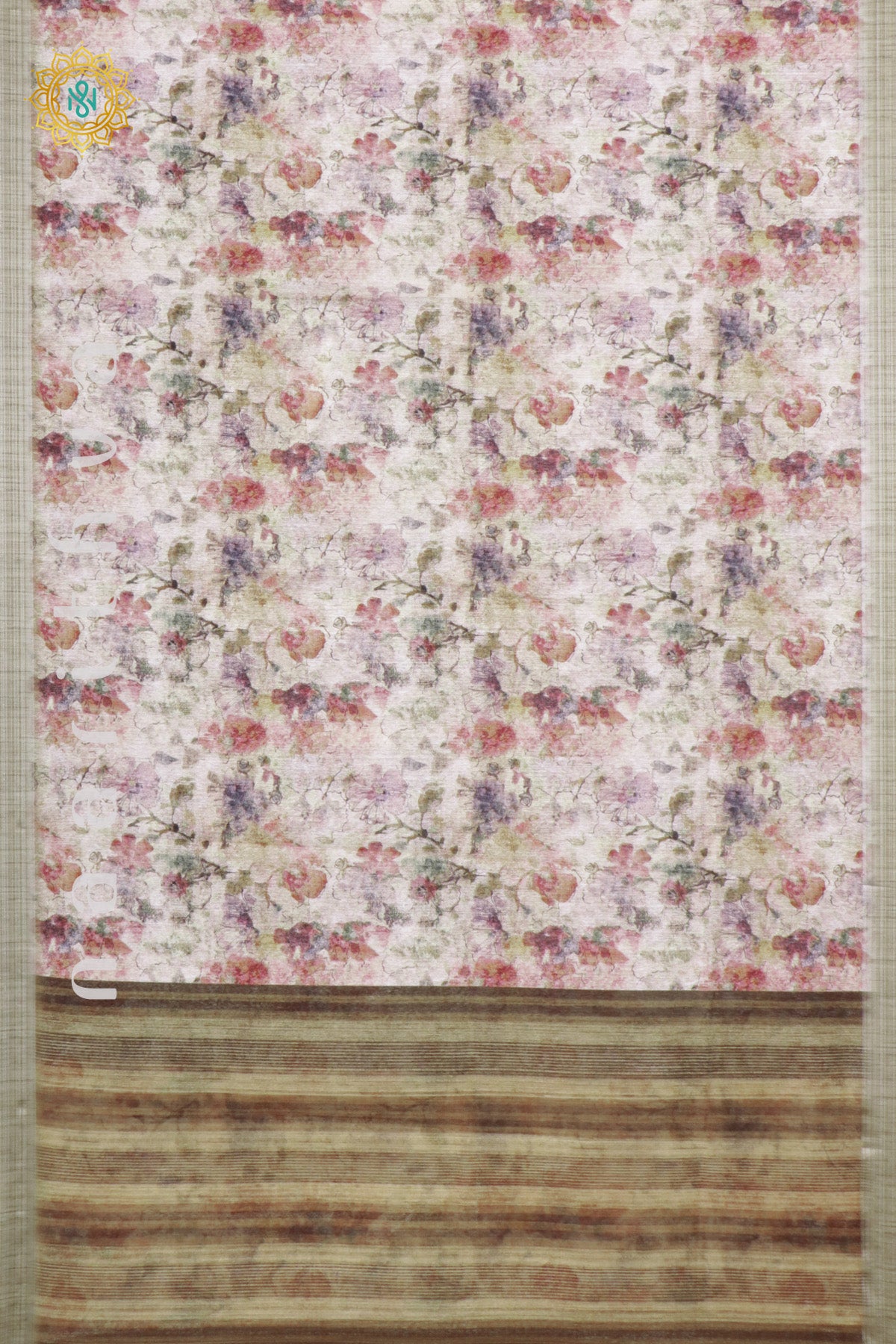 WHITE WITH OLIVE GREEN - JUTE COTTON