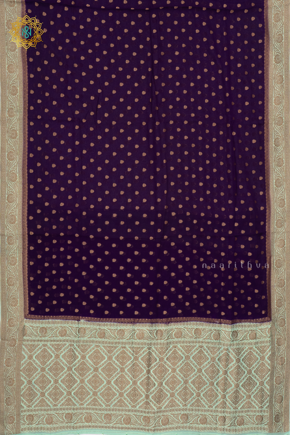 PURPLE WITH AQUA GREEN - SEMI GEORGETTE