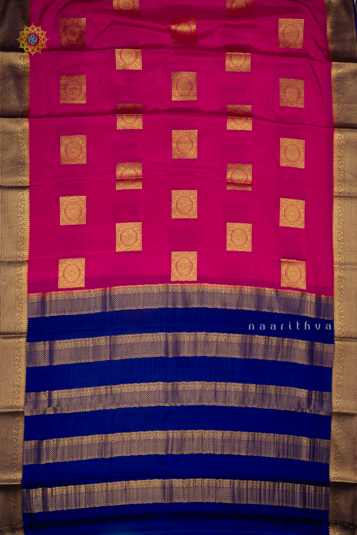 RANI PINK WITH NAVY BLUE- PURE MYSORE CREPE SILK