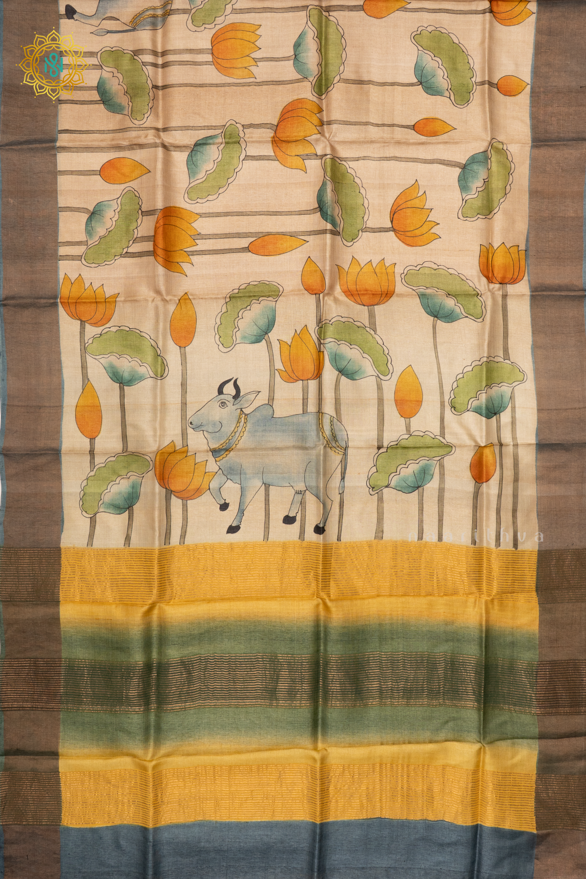 LIGHT BROWN WITH GREY - PURE TUSSAR SILK