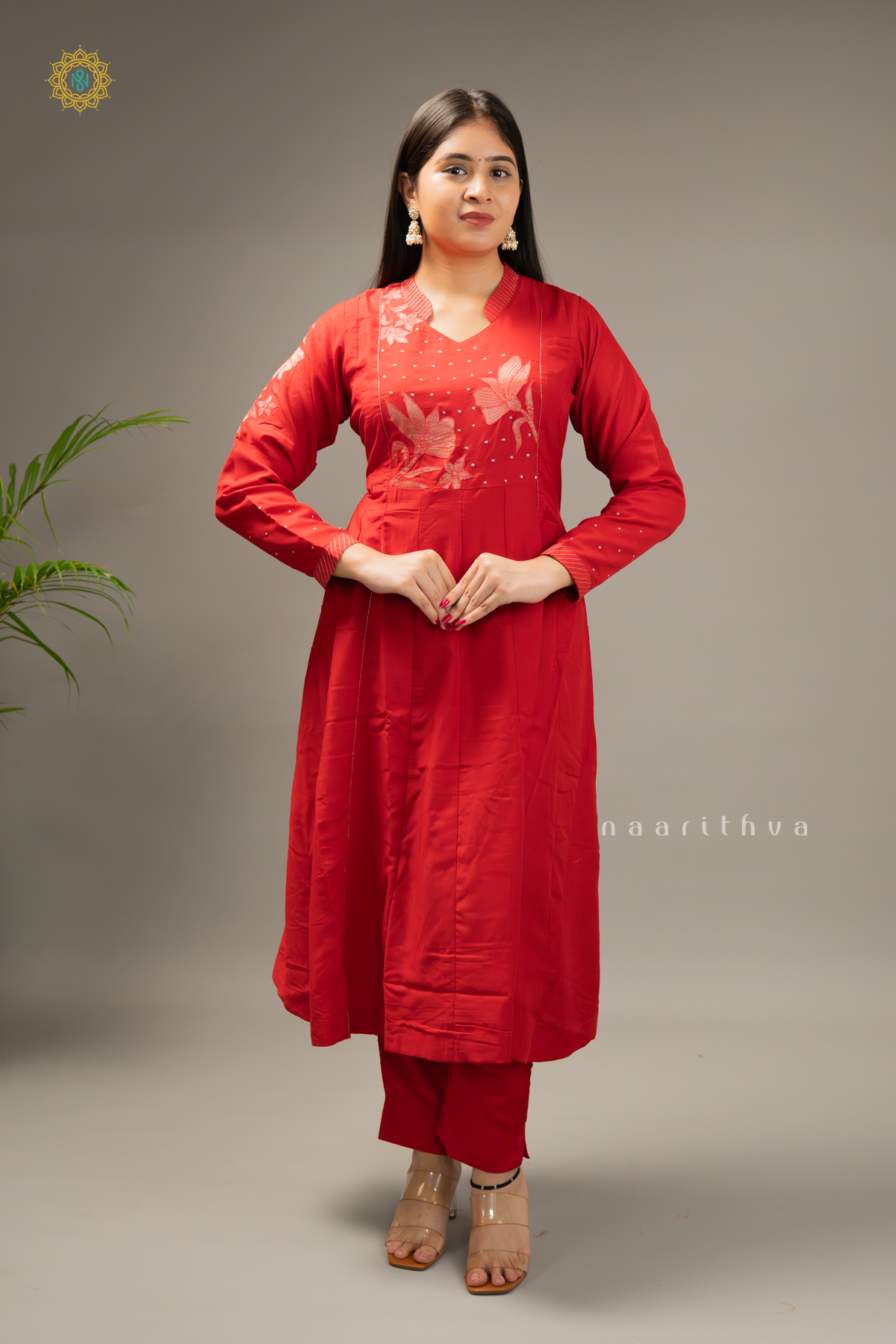 RED - COTTON 3PC SALWAR SUIT WITH TOP, BOTTOM & DUPATTA