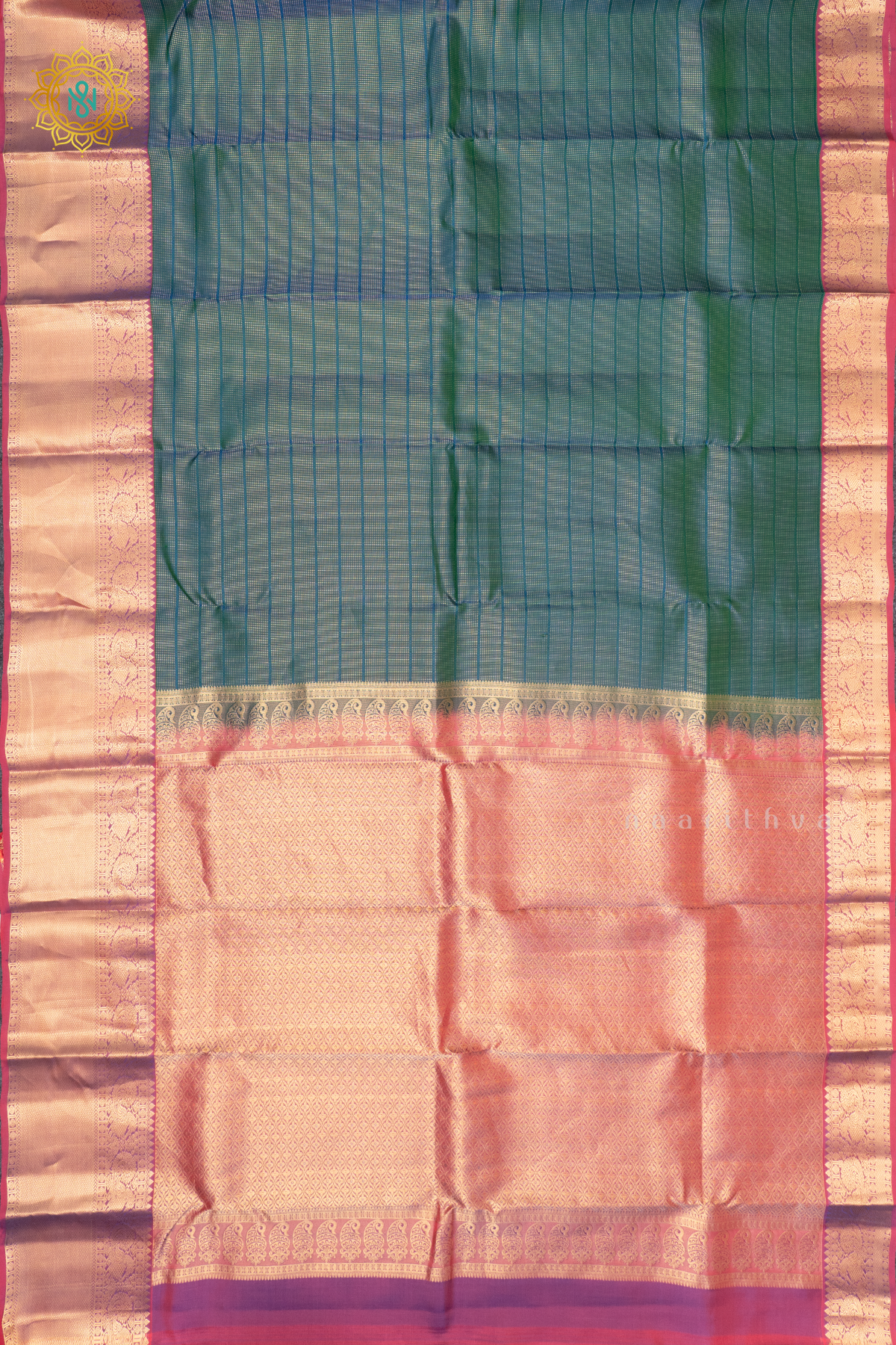 PEACOCK GREEN WITH MAGENTA - KANJIVARAM PURE MIX