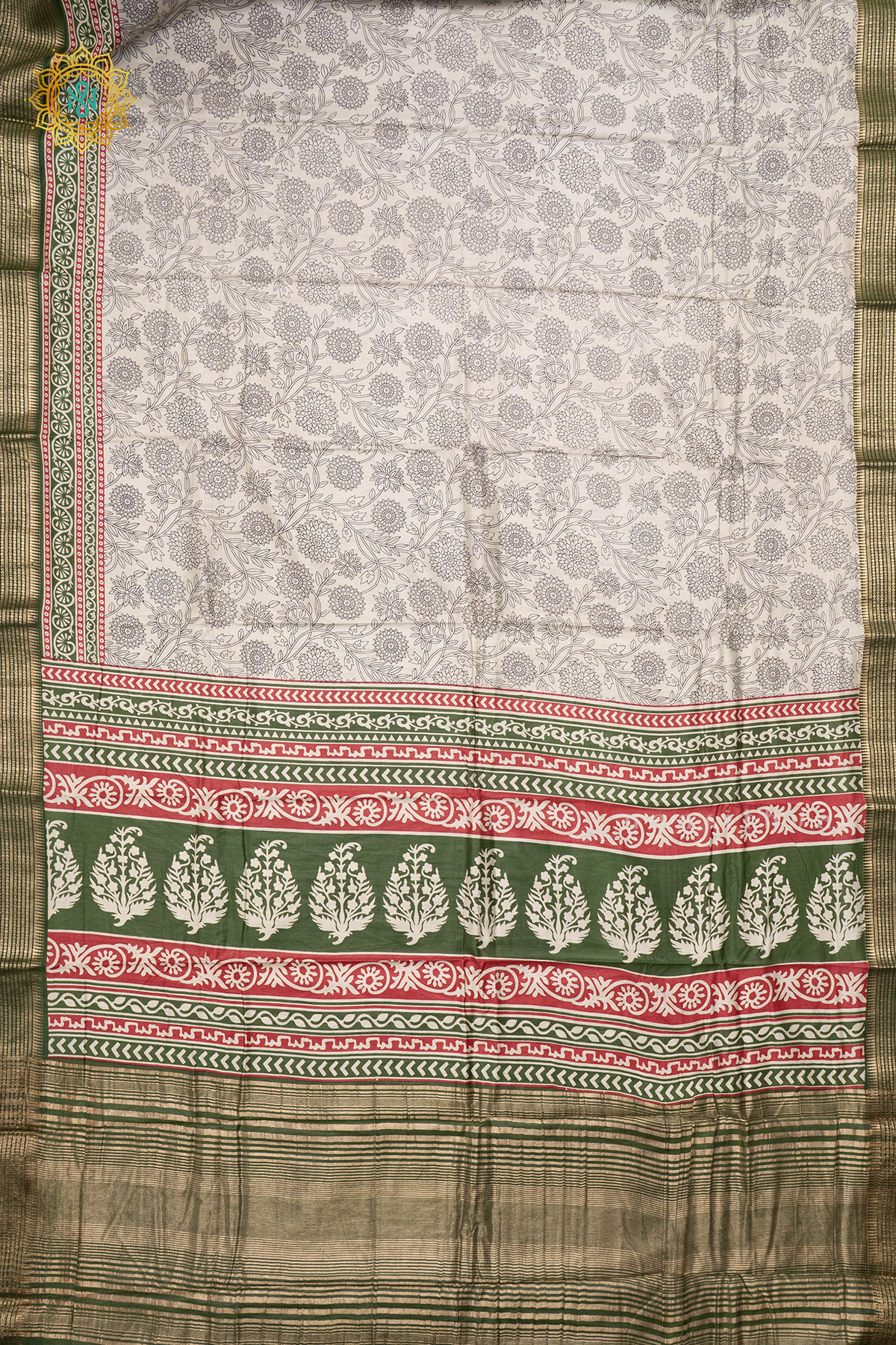 WHITE WITH GREEN - VISCOSE COTTON