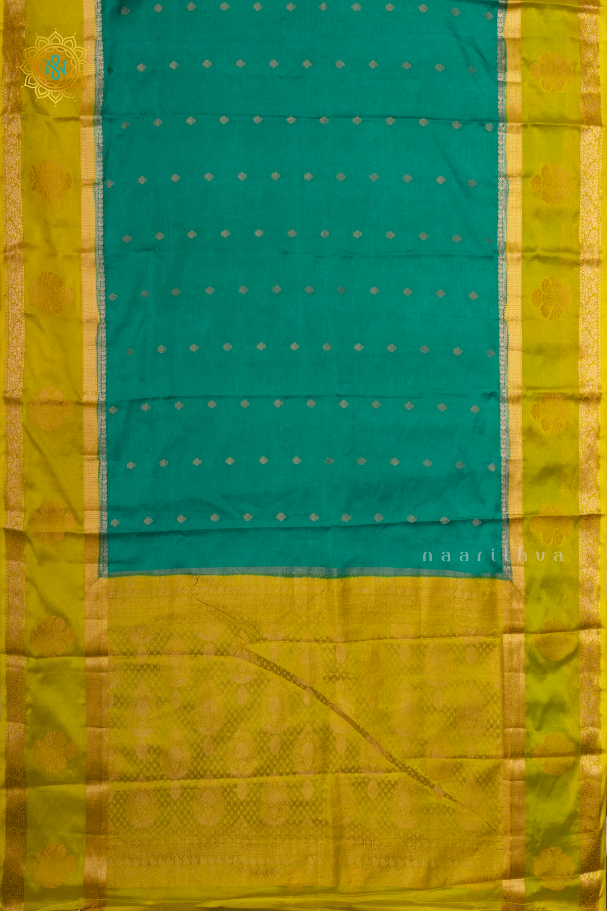 CYAN GREEN WITH LEMON YELLOW - SEMI MYSORE CREPE SILK
