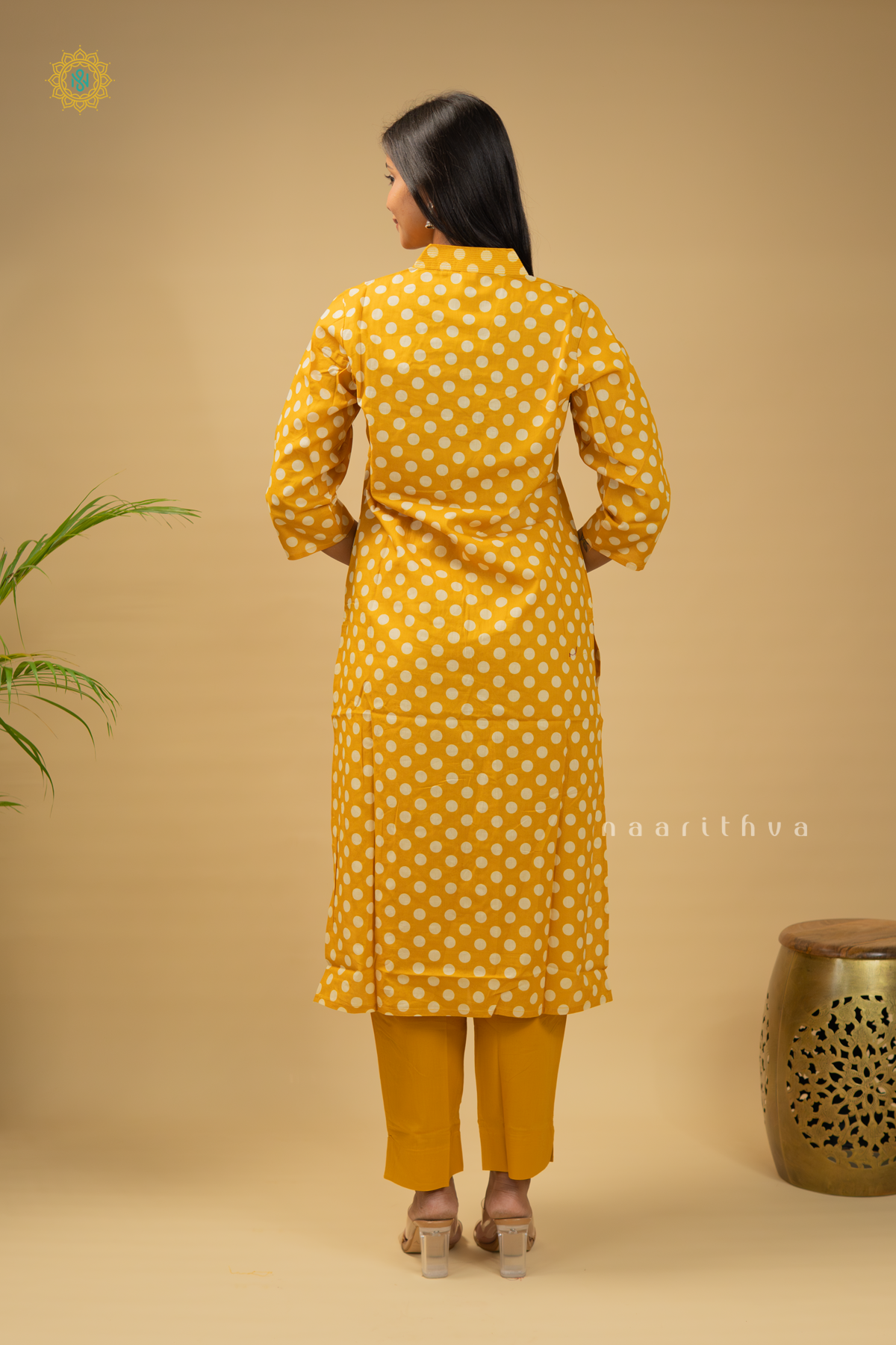 YELLOW - COTTON 2PC SALWAR SUIT WITH POLKA DOTS, TOP & BOTTOM