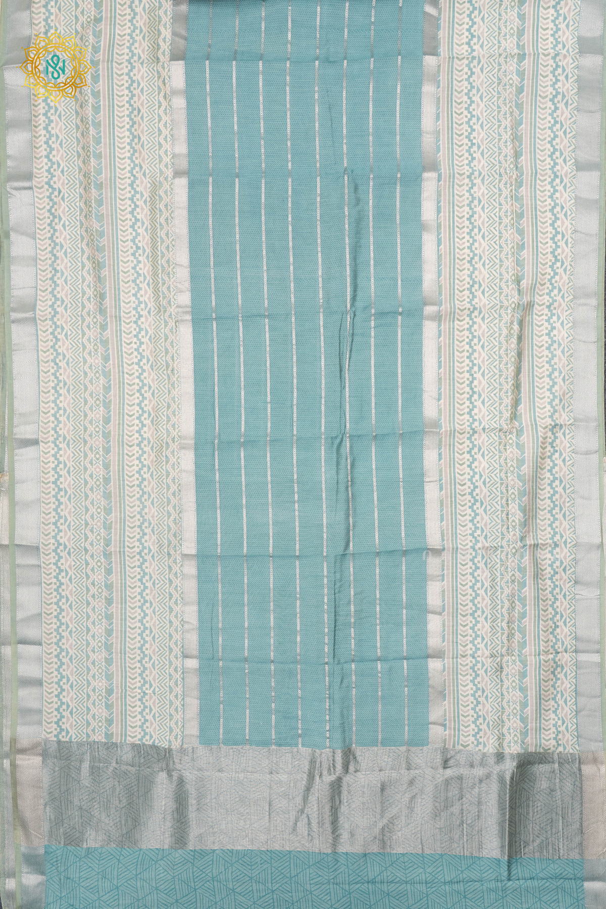 AQUA BLUE WITH OFF WHITE - BUTTER CREPE