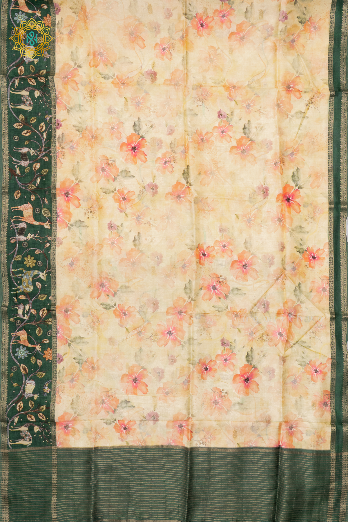 LIGHT YELLOW WITH GREEN - SEMI CREPE SILK