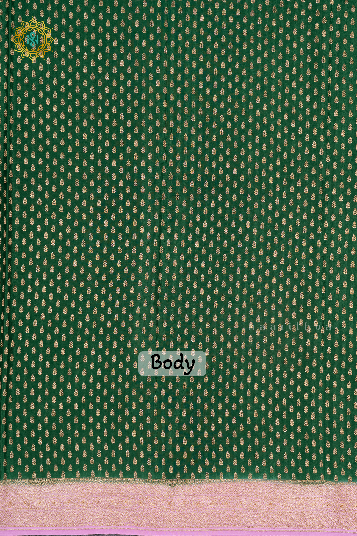 GREEN WITH LAVENDER - PURE BANRASI CREPE SILK