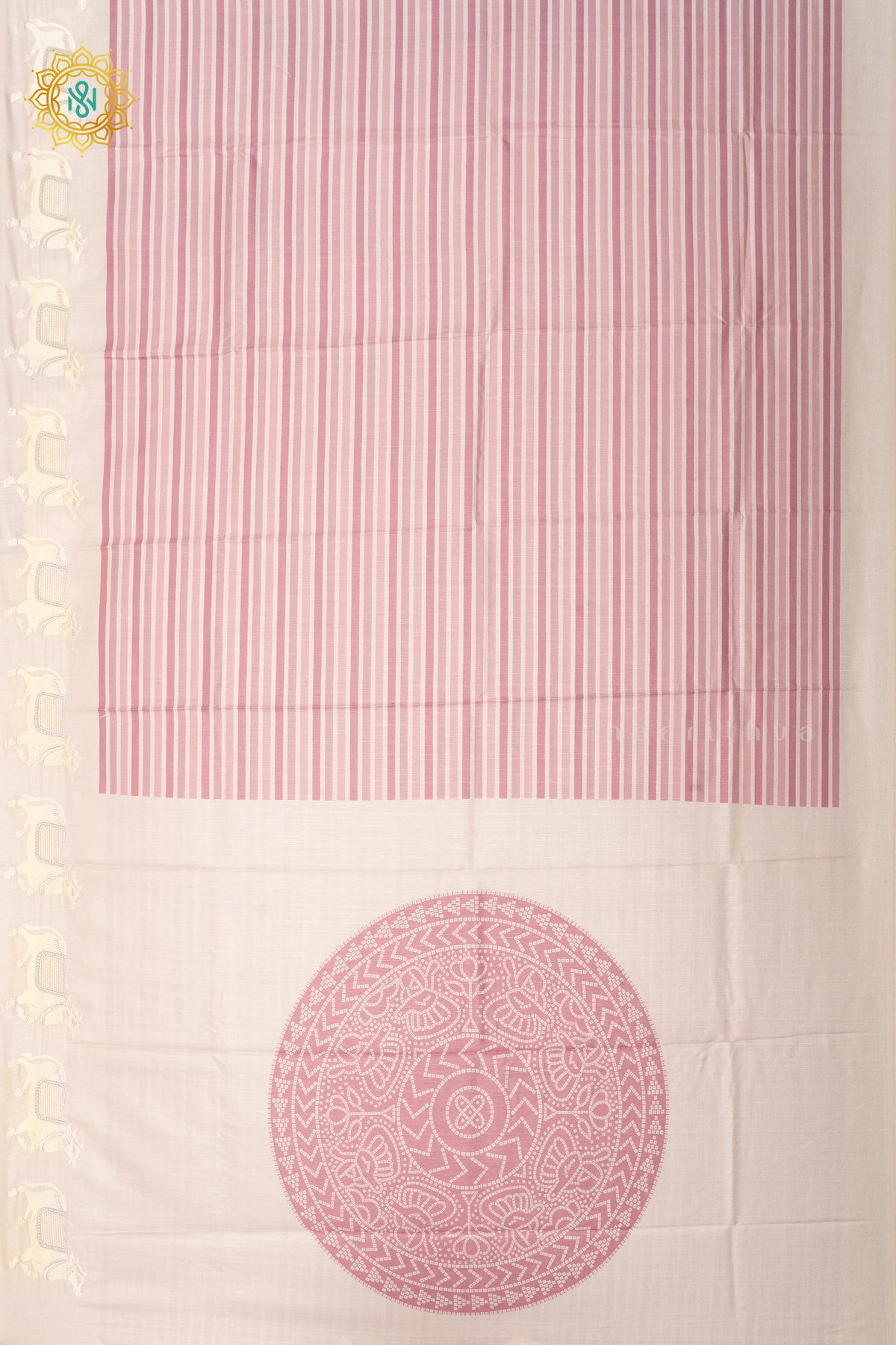 PEACHISH PINK WITH OFF WHITE - MOONGA TUSSAR