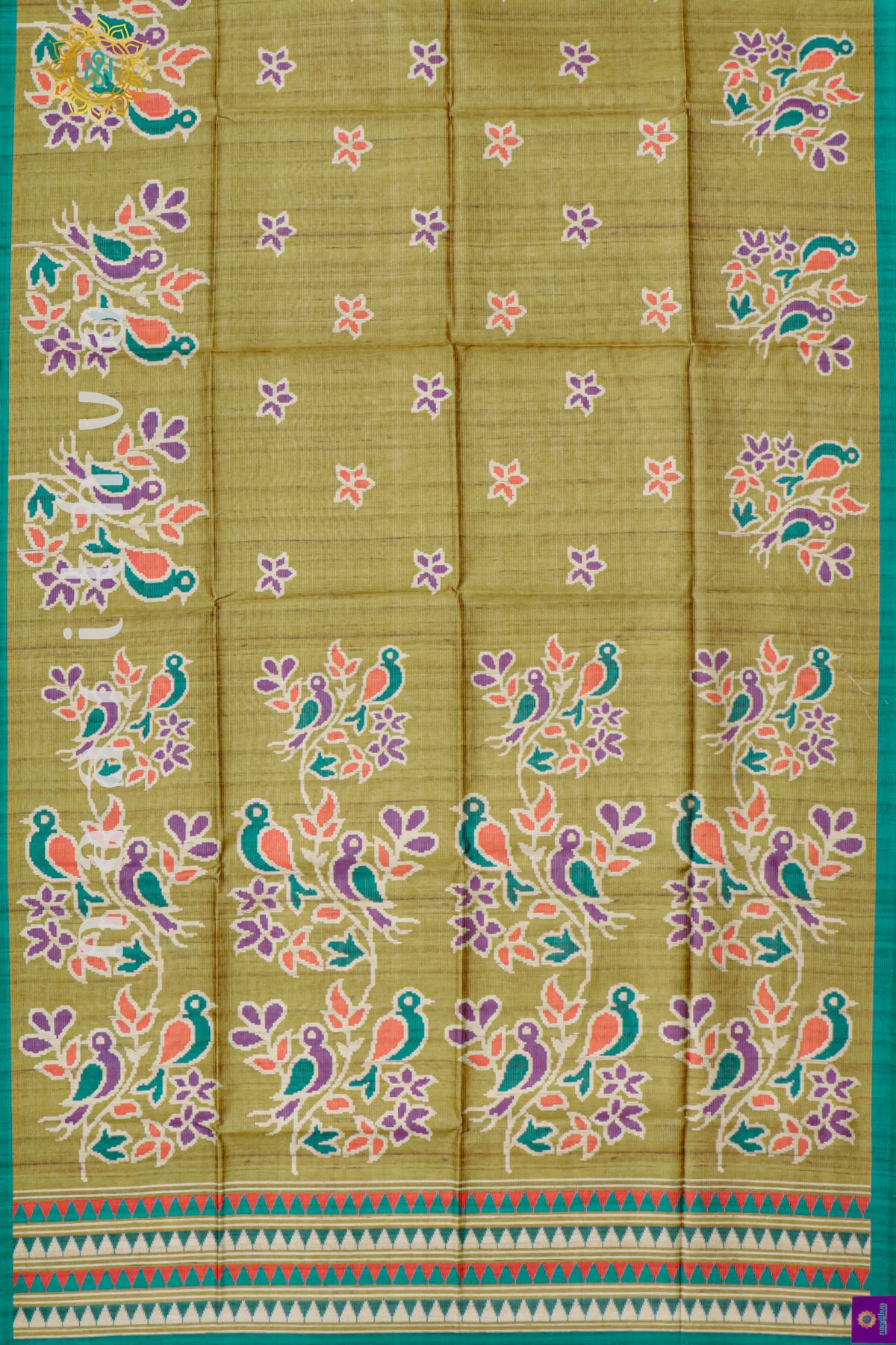 MUSTARD WITH AQUA GREEN - SEMI TUSSAR