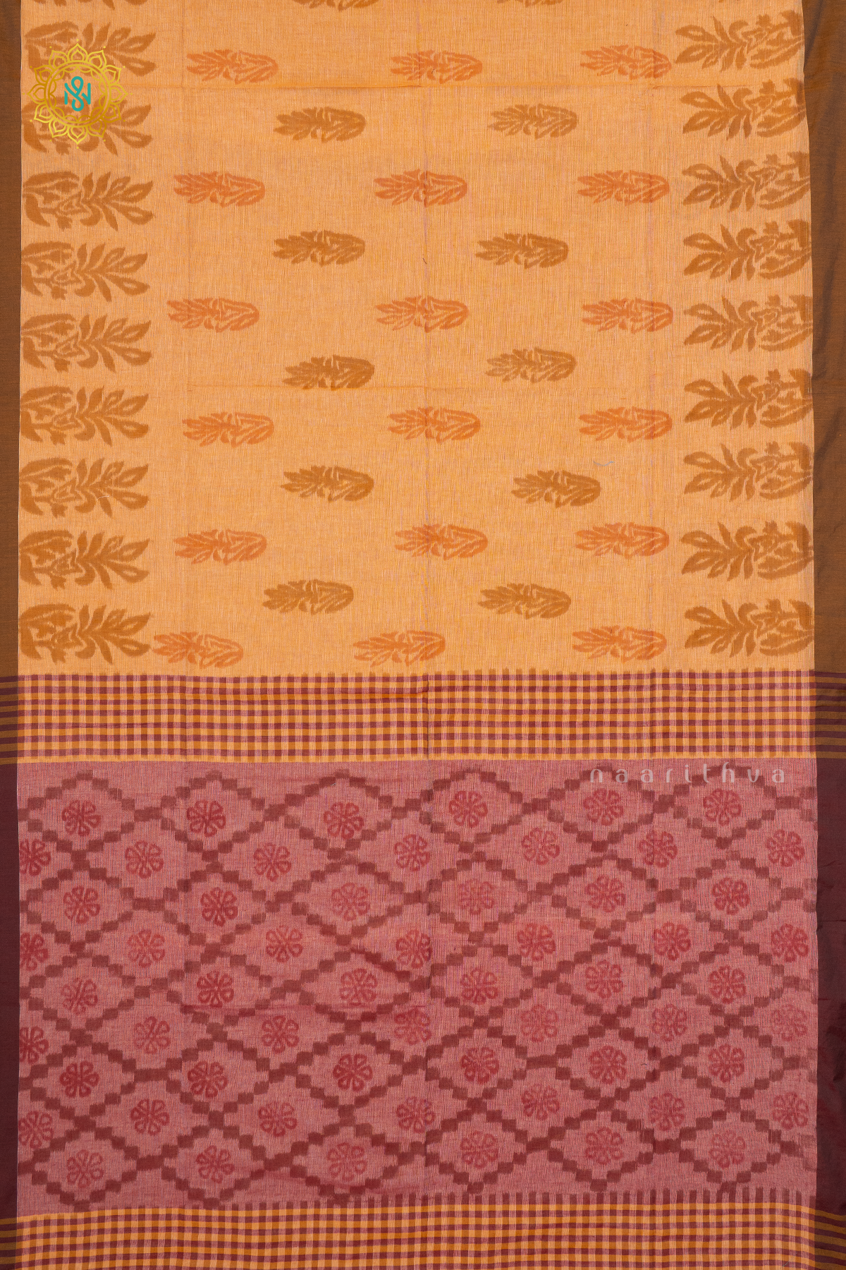 MUSTARD WITH MAROON - MUL COTTON