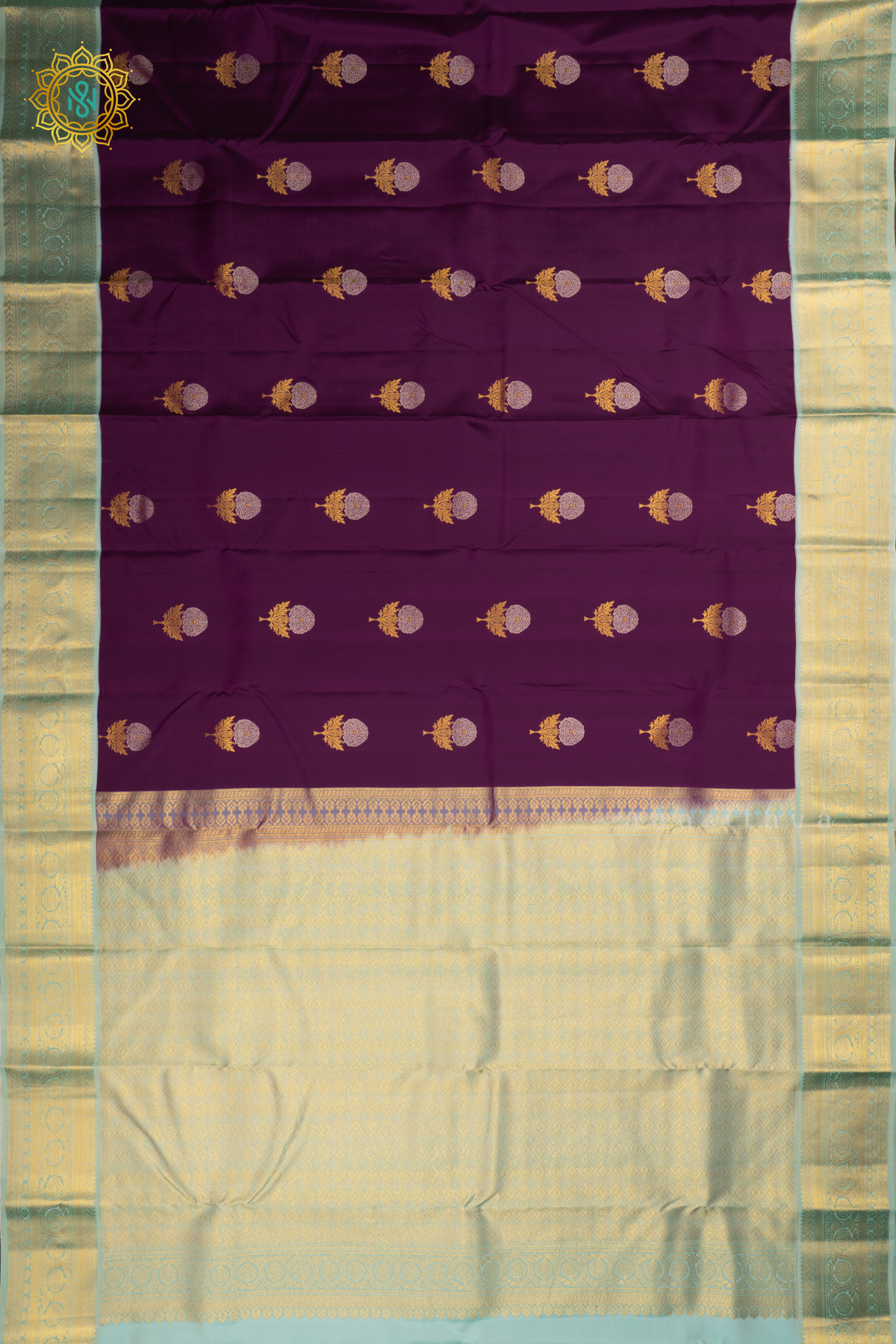 PURPLE WITH AQUA BLUE - PURE KANJIVARAM SILK