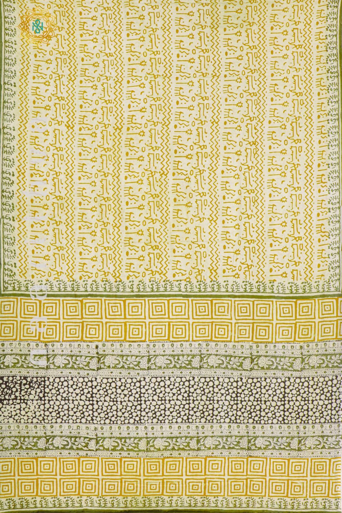 YELLOW WITH GREEN - MUL COTTON
