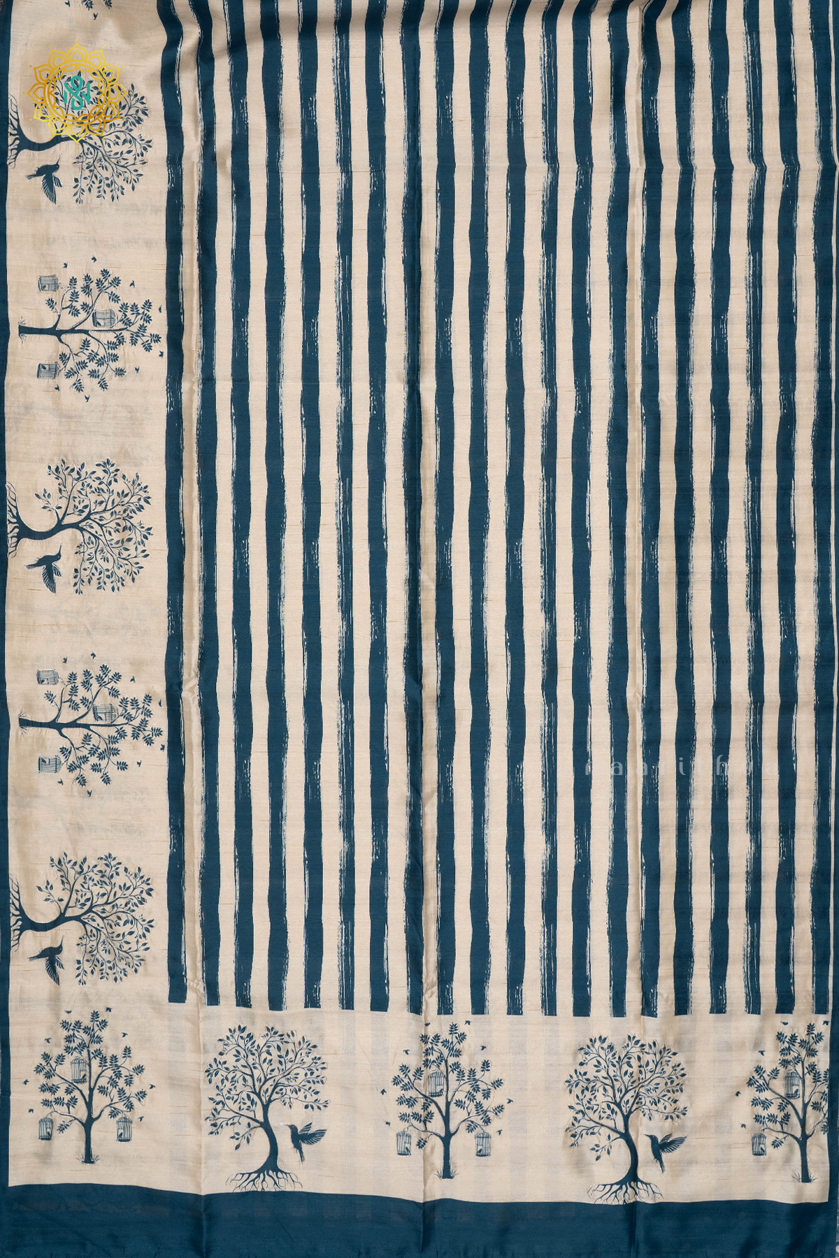 WHITE WITH TEAL BLUE - SEMI TUSSAR