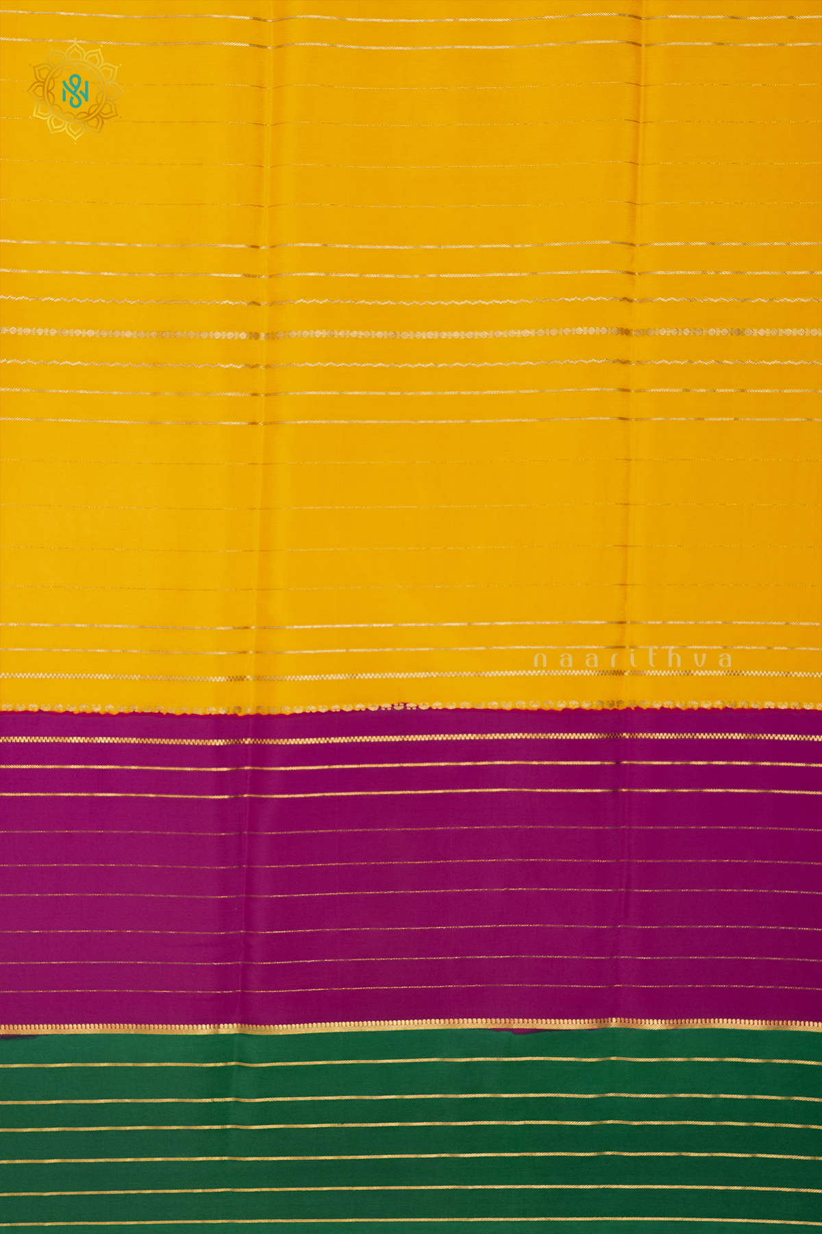 YELLOW WITH PINK & GREEN - PURE MYSORE CREPE SILK