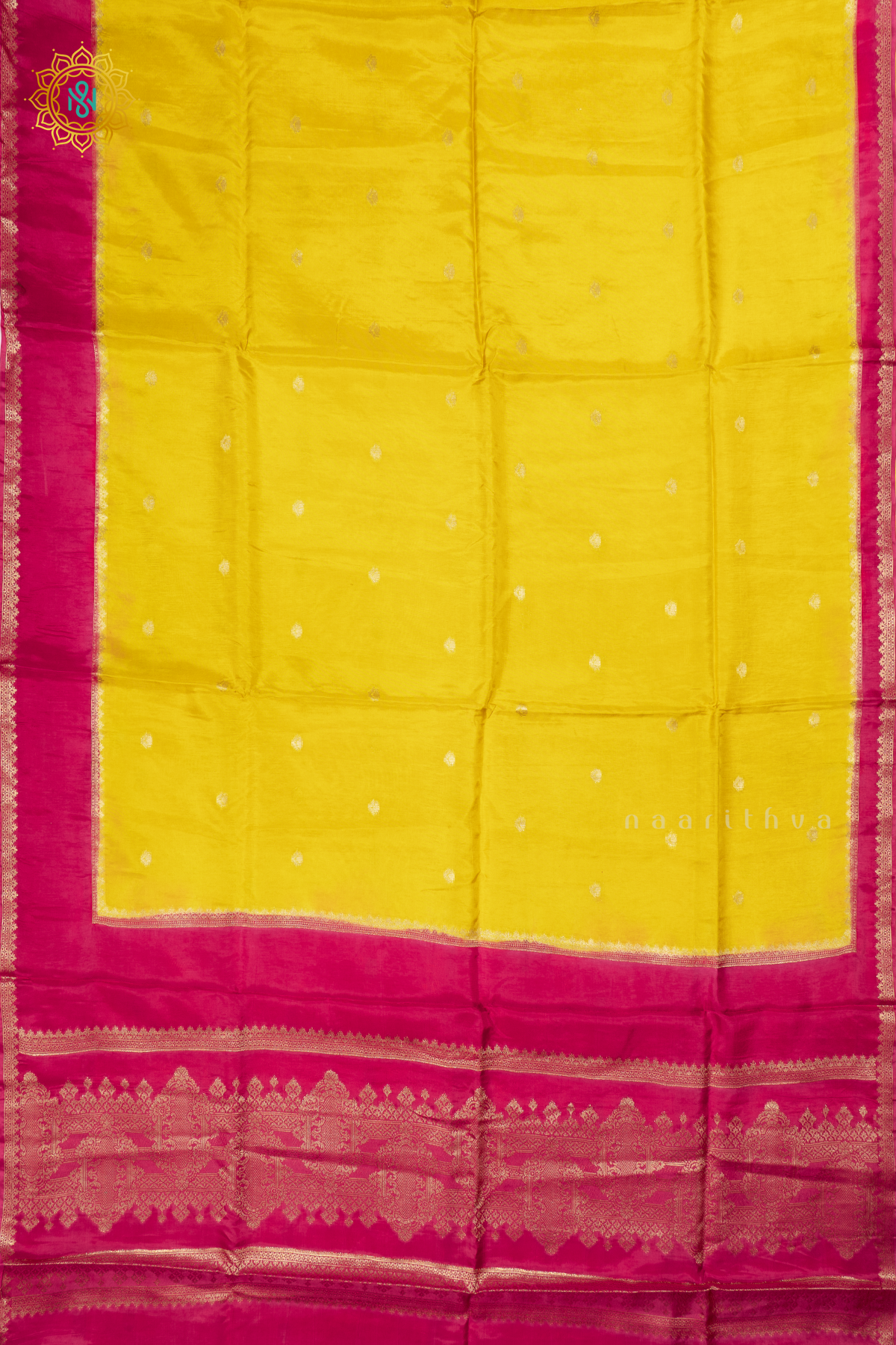YELLOW WITH RANI PINK - DOLA SILK