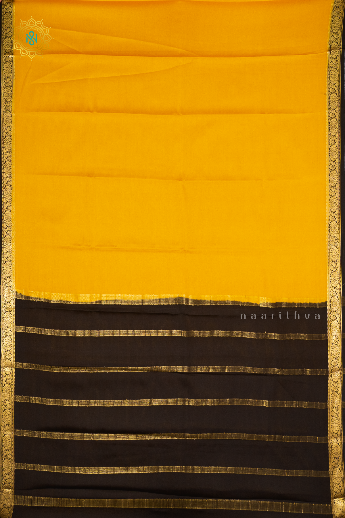 YELLOW WITH BLACK - PURE MYSORE CREPE SILK