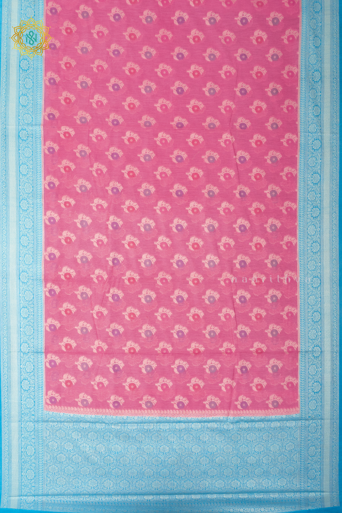 LIGHT PINK WITH SKY BLUE - JUTE COTTON