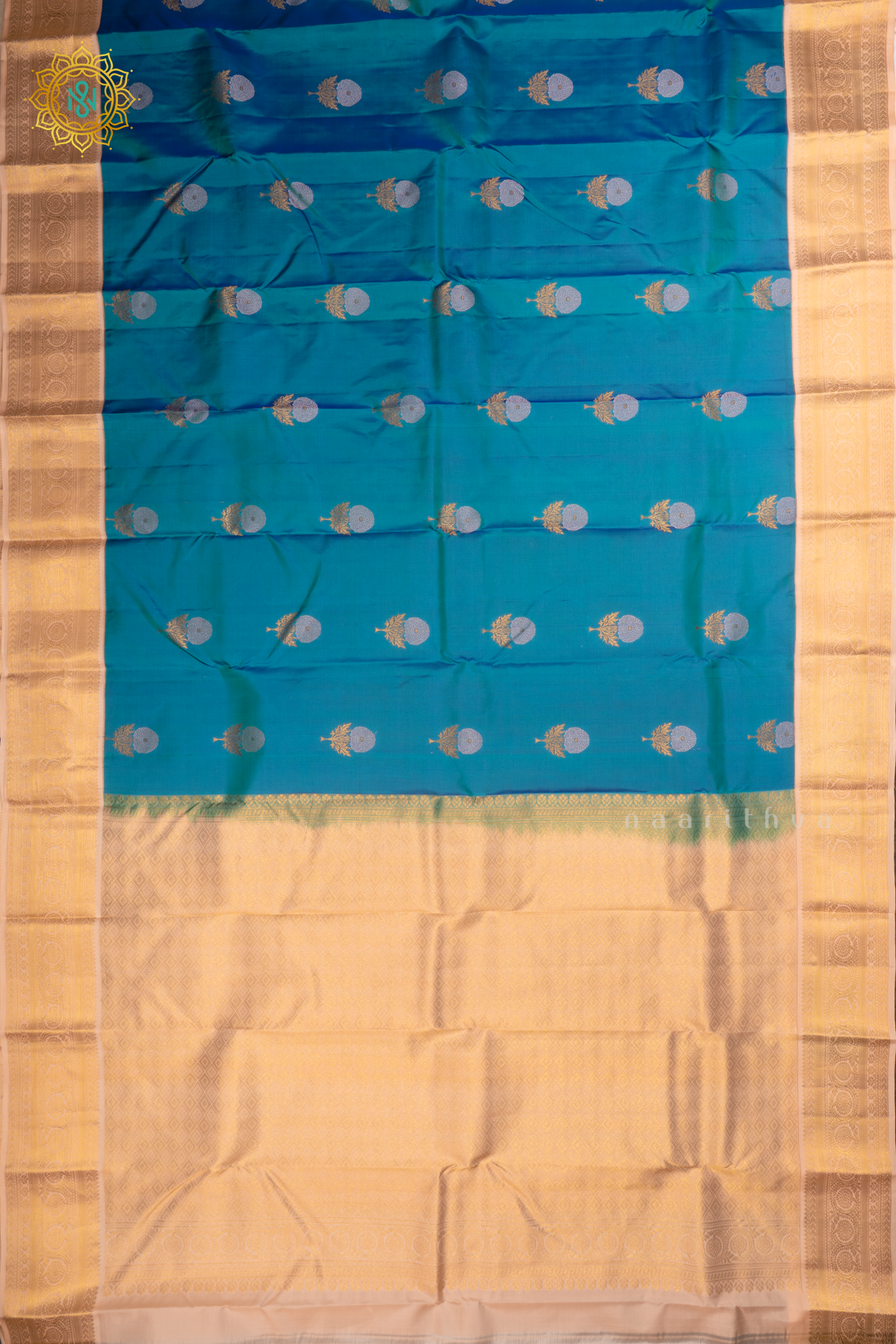 PEACOCK BLUE WITH PEACH - PURE KANJIVARAM SILK