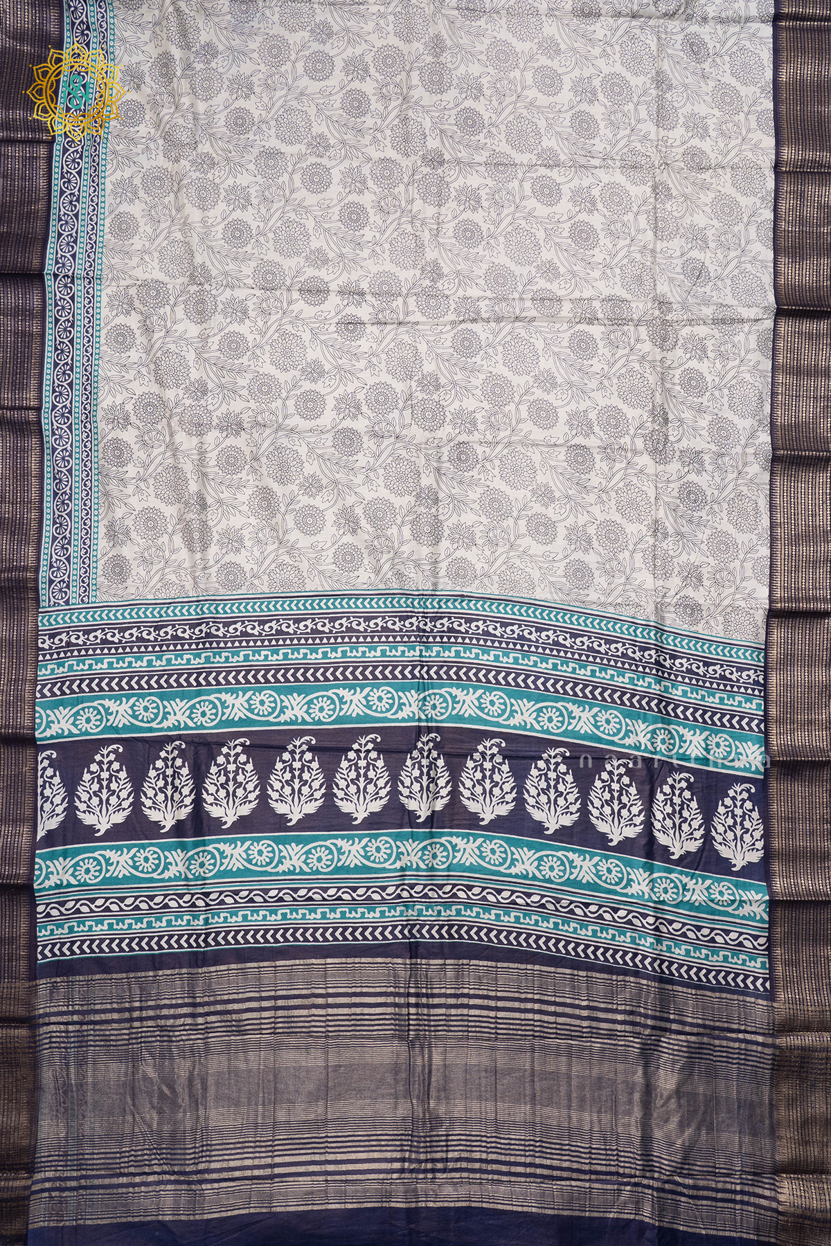 WHITE WITH BLUE - VISCOSE COTTON