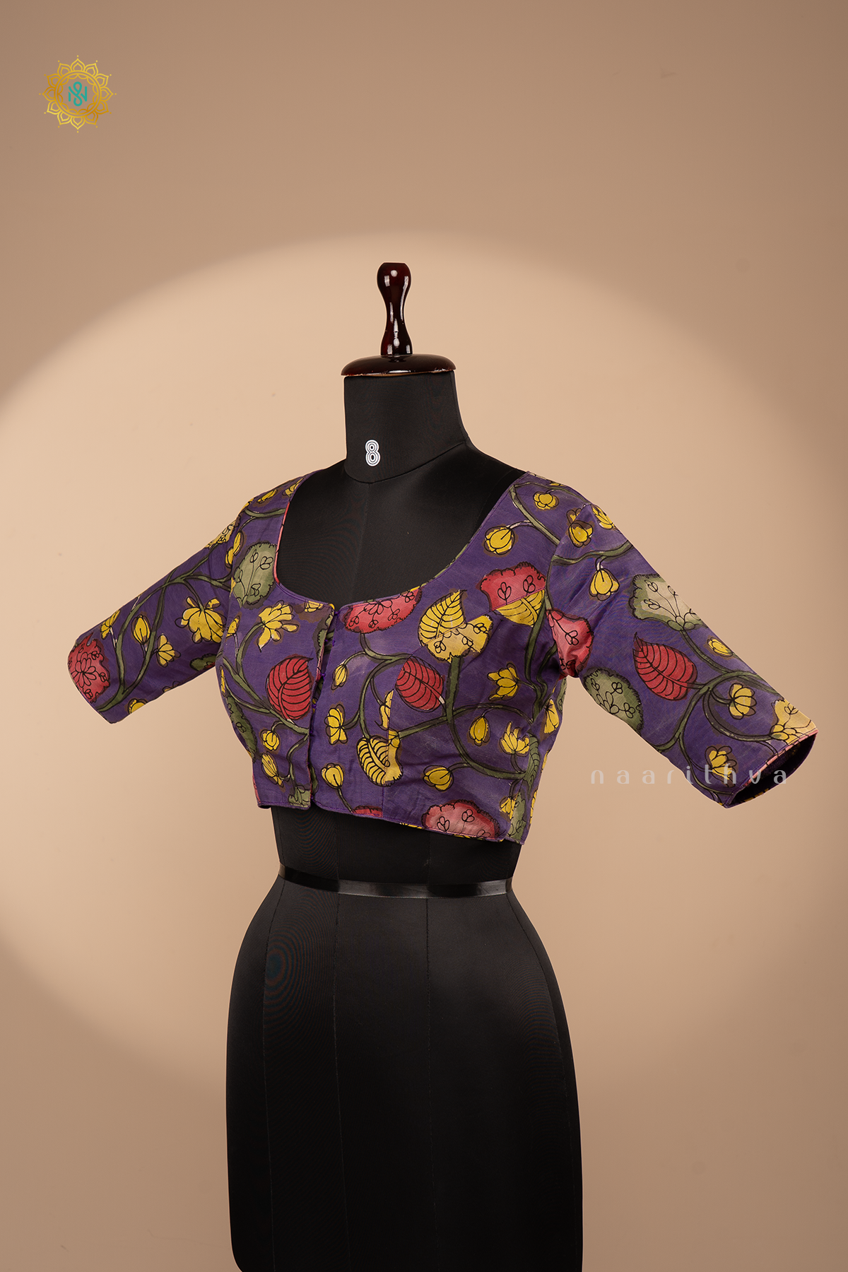 Purple - Hand Painted Pen Kalamkari Readymade Blouse