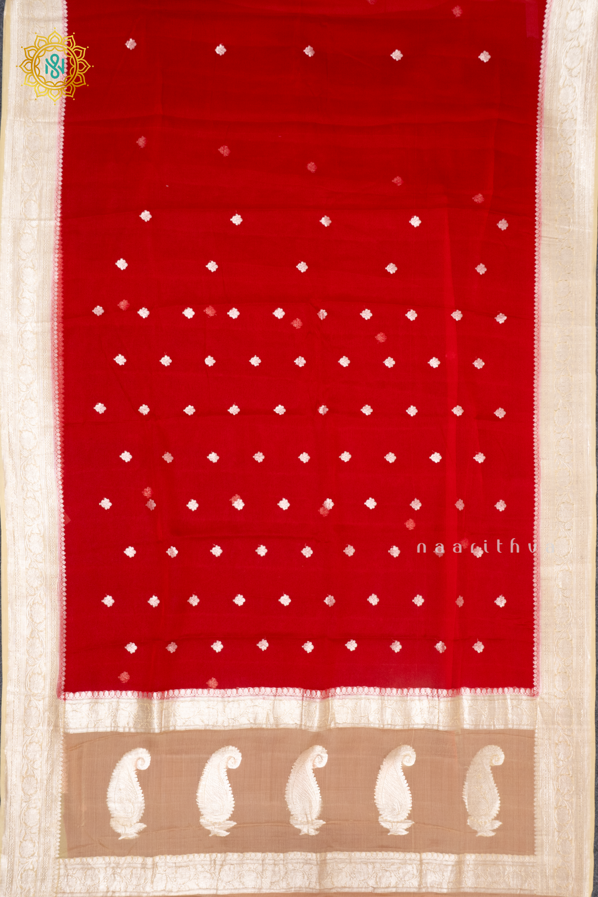 RED WITH OFF WHITE - PURE CHIFFON BANARAS