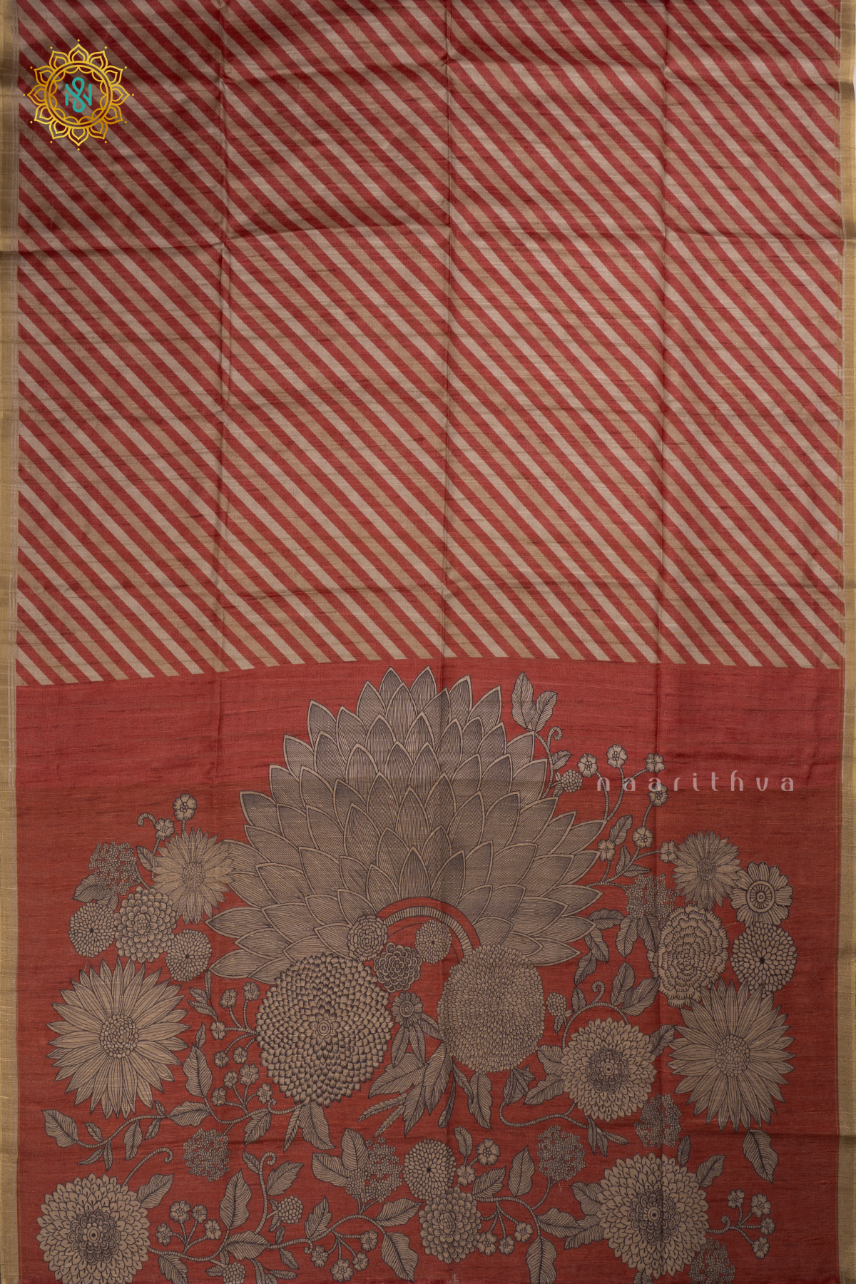 Orange Semi Tussar Silk Saree allover Printed Body,Pallu and