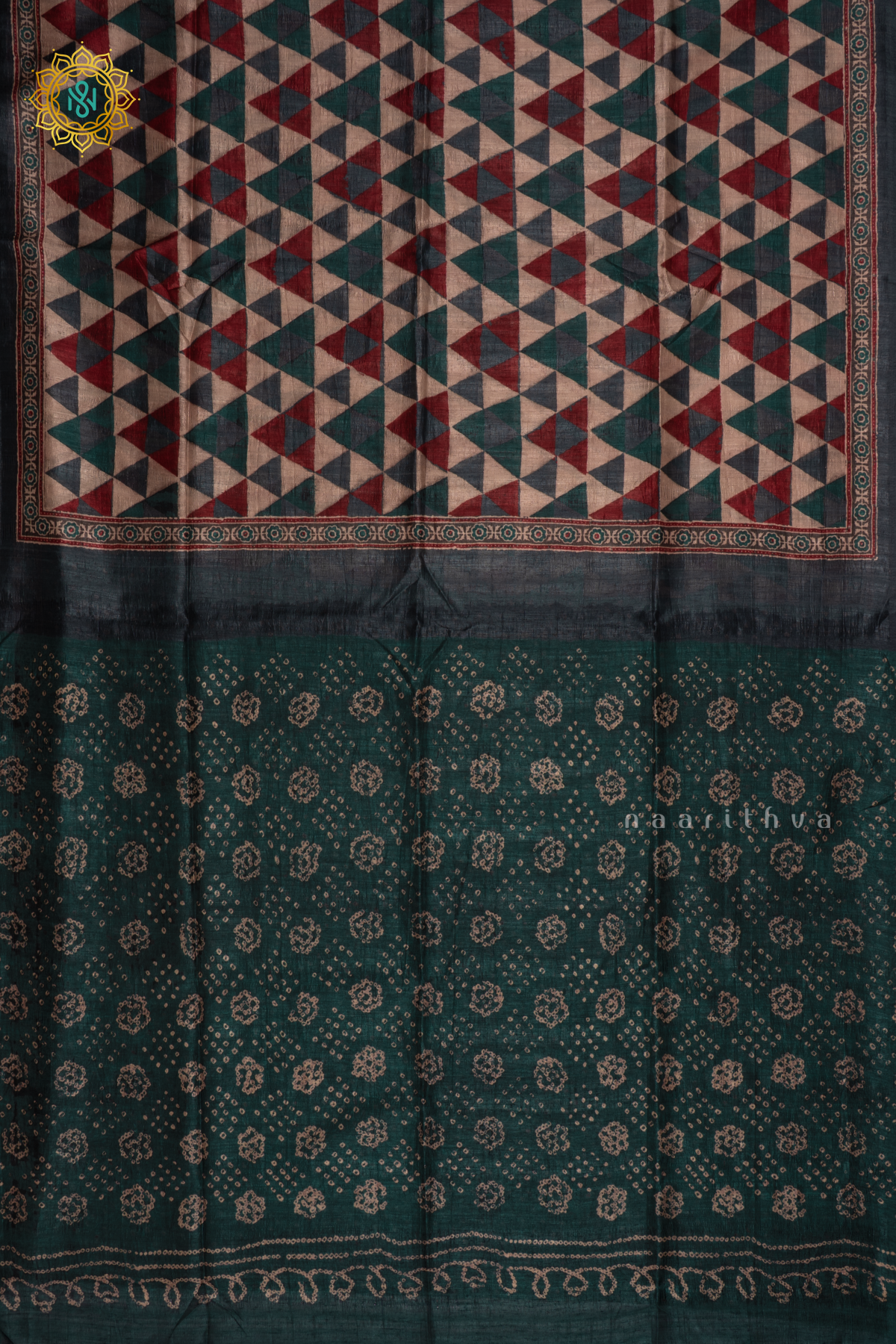 Teal Green Semi Gicha Tussar Silk Saree With Printed Body, Pallu And Blouse