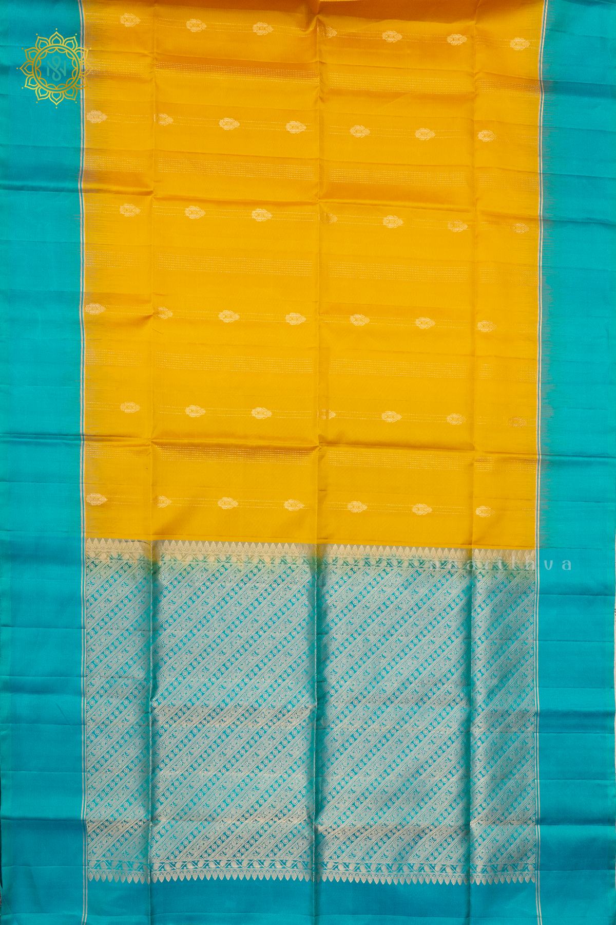 YELLOW WITH SKY BLUE - PURE KANJIVARAM SOFT SILK