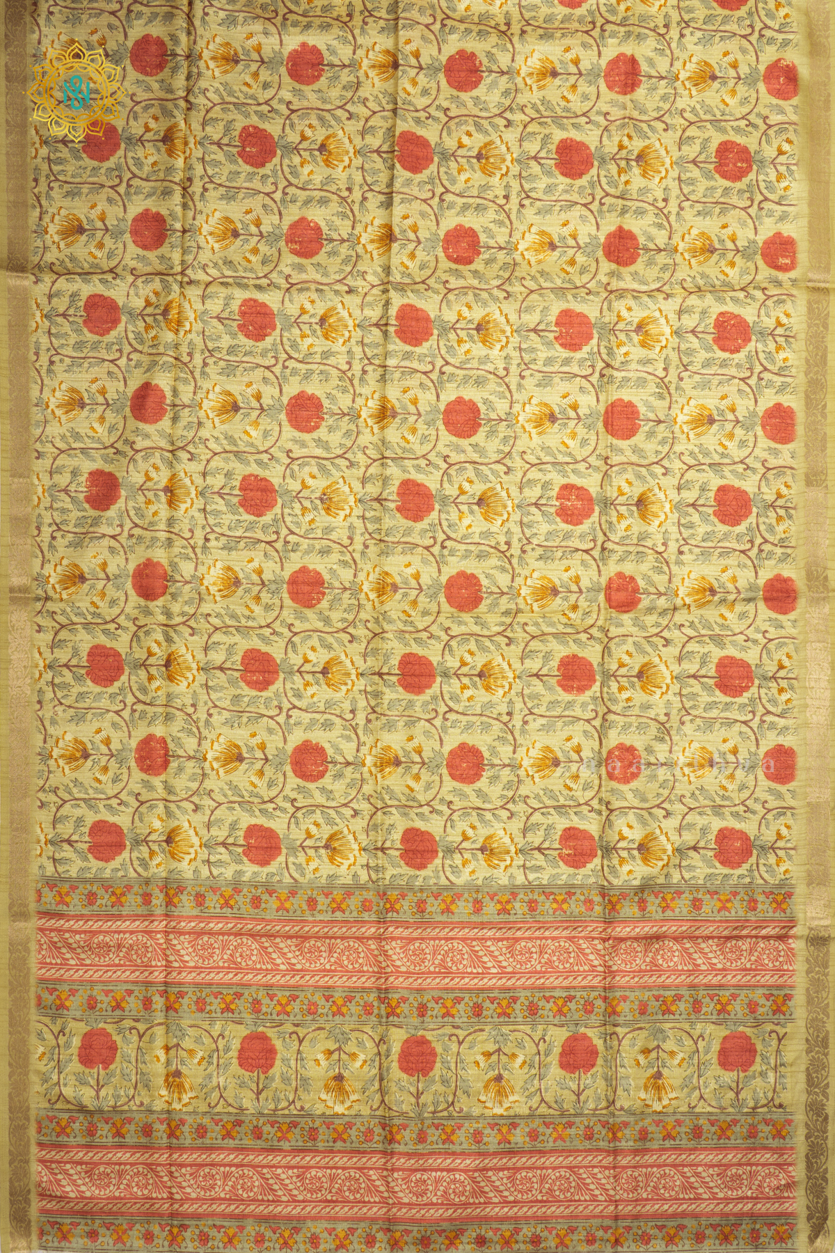 Pista Green Semi Tussar Silk Saree With Printed Body And Zari Border